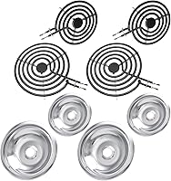 MP22YA Whirlpool Electric Stove Burner Element Replacement Set + W10290350 W10290353 Silver Drip Pans 4-Pack - 304 Stainless Steel
