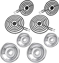 MP22YA Electric Stove Burner Element Replacement Set & W10290350 W10290353 4 Pack Silver Drip Pans - Perfectly Fit Whirlpool Electric Range Stove Top