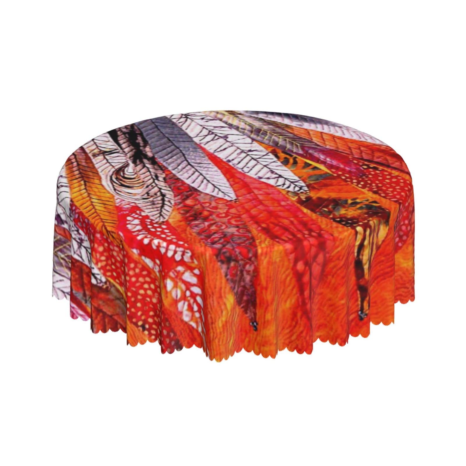 Lsjuee Native American Feathers Tribal Round Tablecloth 60 Inch Printed Washable Tablecloth for Dining Party Holiday Fall Home Decorative
