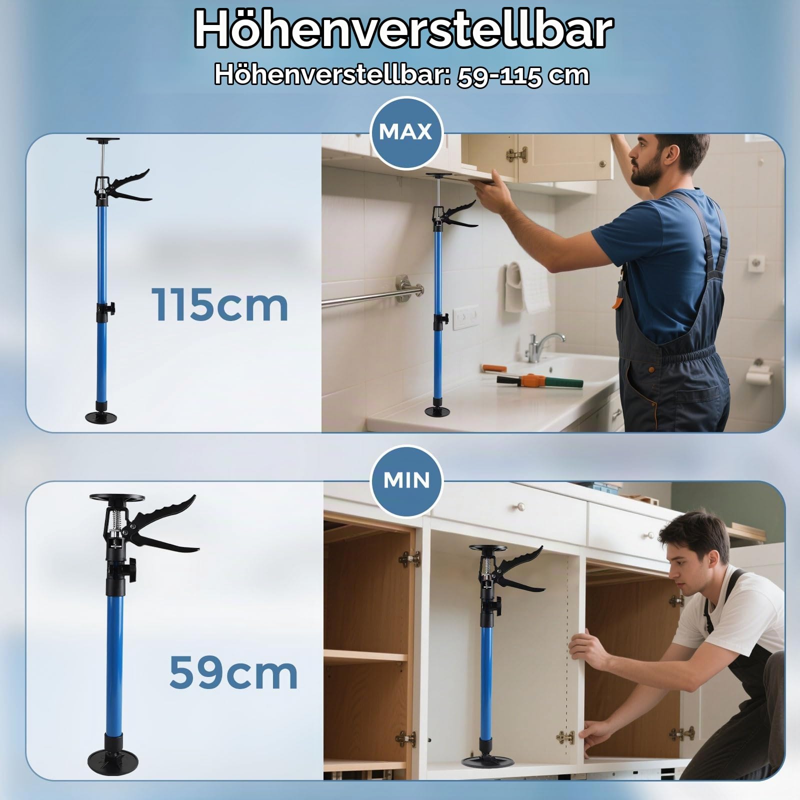 3 pcs Zargenspanner 50-115cm, Türzargenspanner, Ladungssicherung Stange, Teleskopstützen, Stützen Höhenverstellbar, Maximale Tragfähigkeit 40 kg, Zur Unterstützung von Türzargen, Schränken