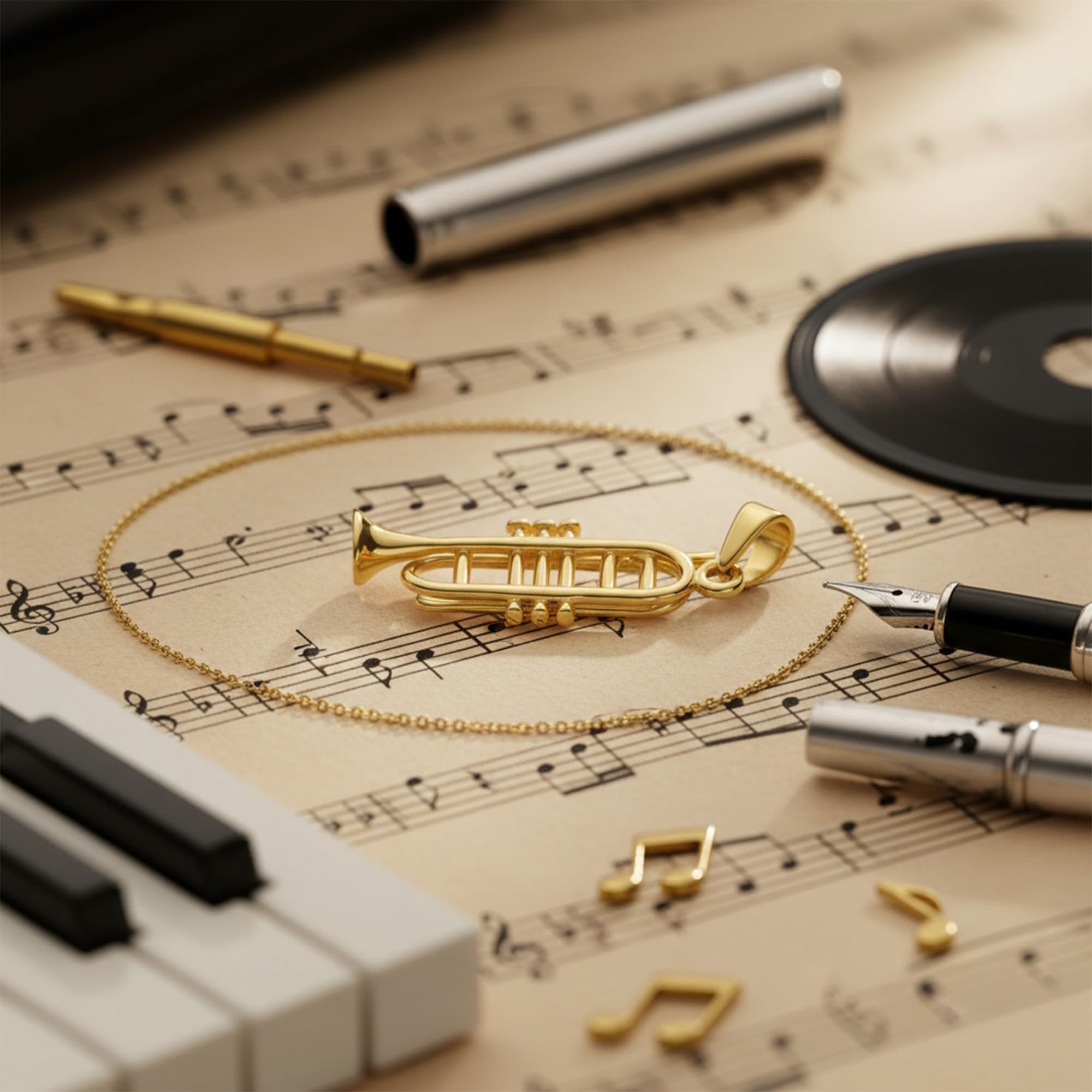Bling Jewelry Genuine 14K Oro Giallo Unisex Classico Musicista Insegnante Studente Jazz Amante Strumento Tromba Collana Pendente Per Gli Adolescenti Per Gli Uomini Le Donne Senza Catena