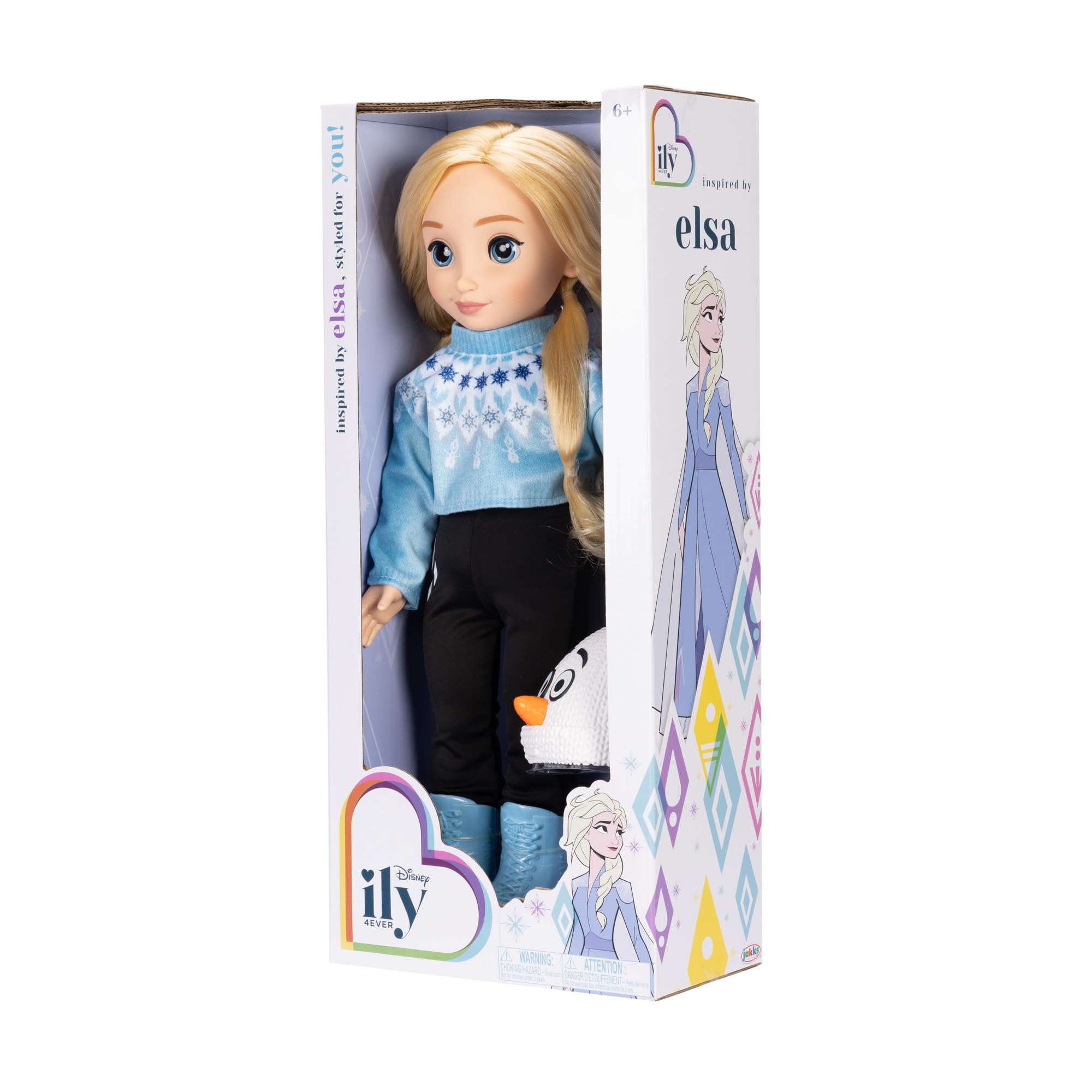 Jakks Pacific Disney ILY 4ever Elsa inspirowana modą lalką z niebieskim swetrem i czarnymi spodniami, 45,7 cm, z akcesoriami zimowymi, dla dziewczynek 6+ lat