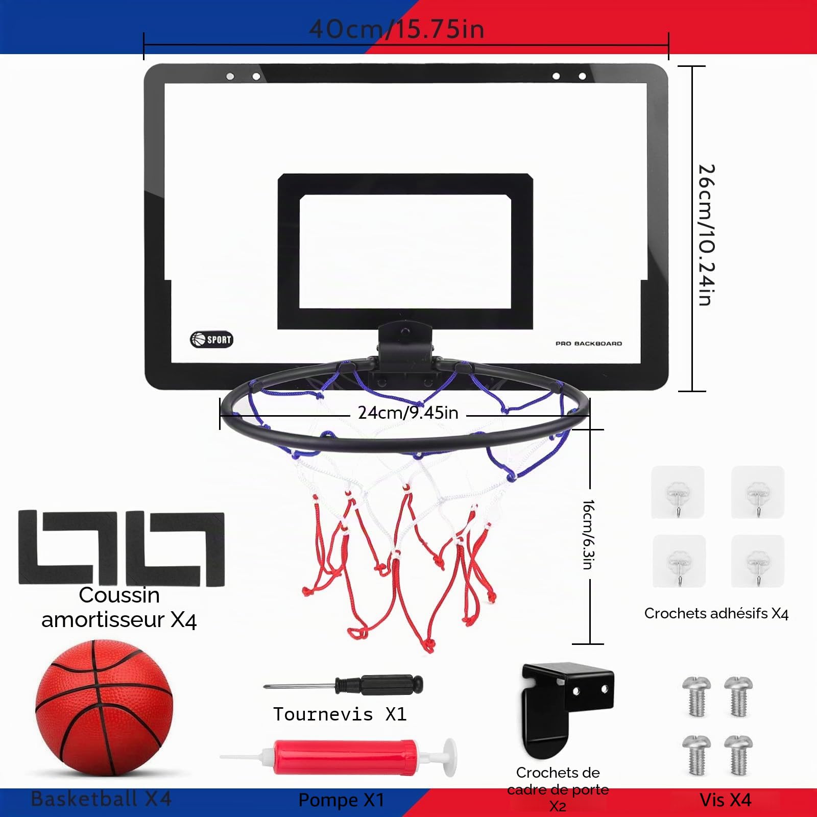 Mini Panier de Basket pour Enfants Basketball Hoop Portable Exterieur Interieur Mini Panier Basketball avec 4 Ballon et la Pompe Jouets Sport pour Porte Mur Monté et Chambre à Coucher, Bureau