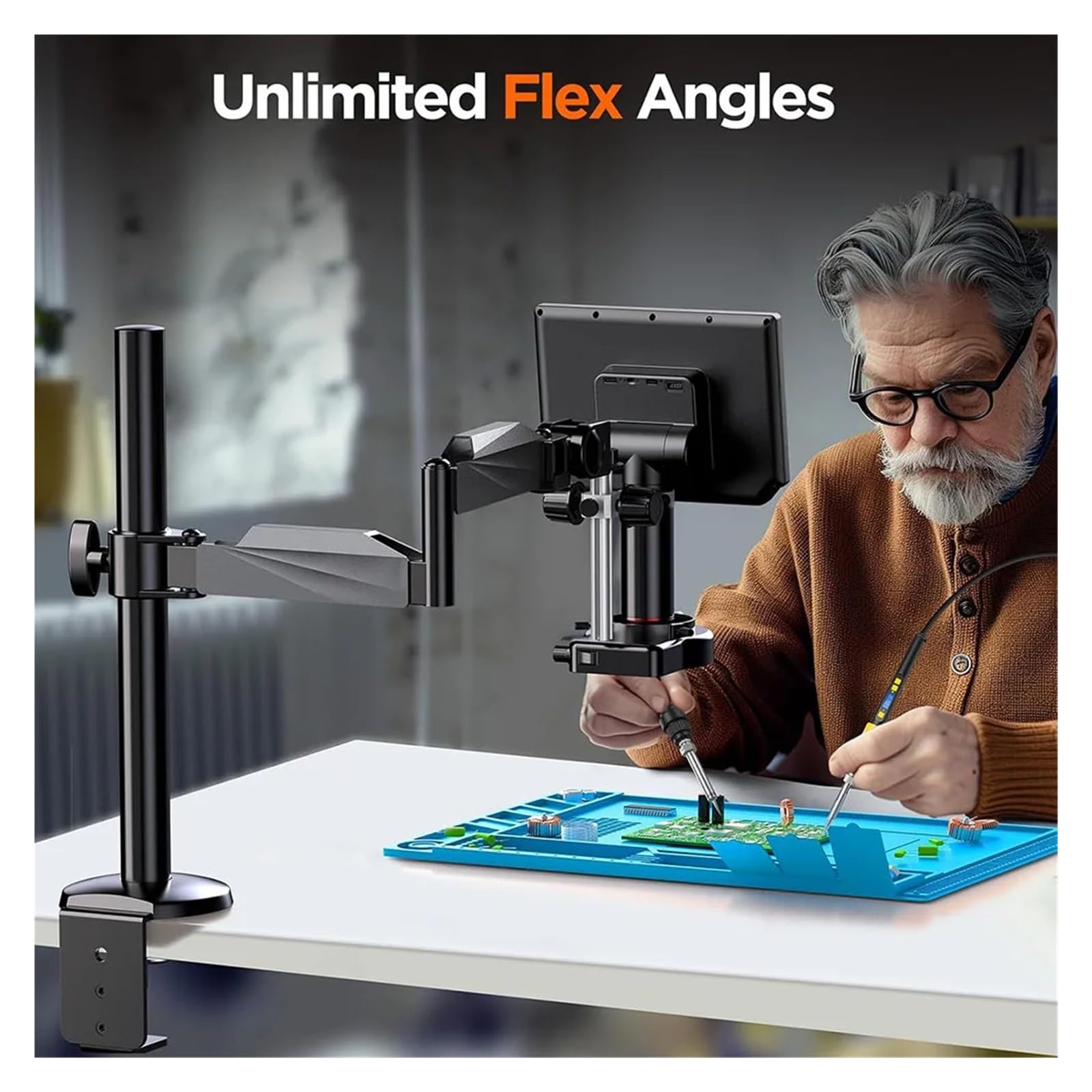 EM4K-AF Flex 10.1'' Autofocus Digital Microscope 4K Soldering Microscopio For Electronics 2000X HDM/I With Arm