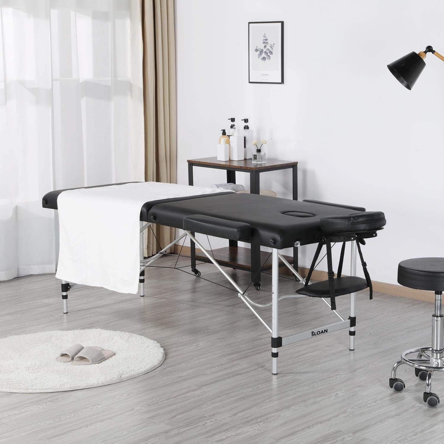 Sloan Barella in alluminio professionale - pieghevole e portatile - altezza regolabile - rivestimento resistente - per fisioterapia, massaggi e riabilitazione | nero