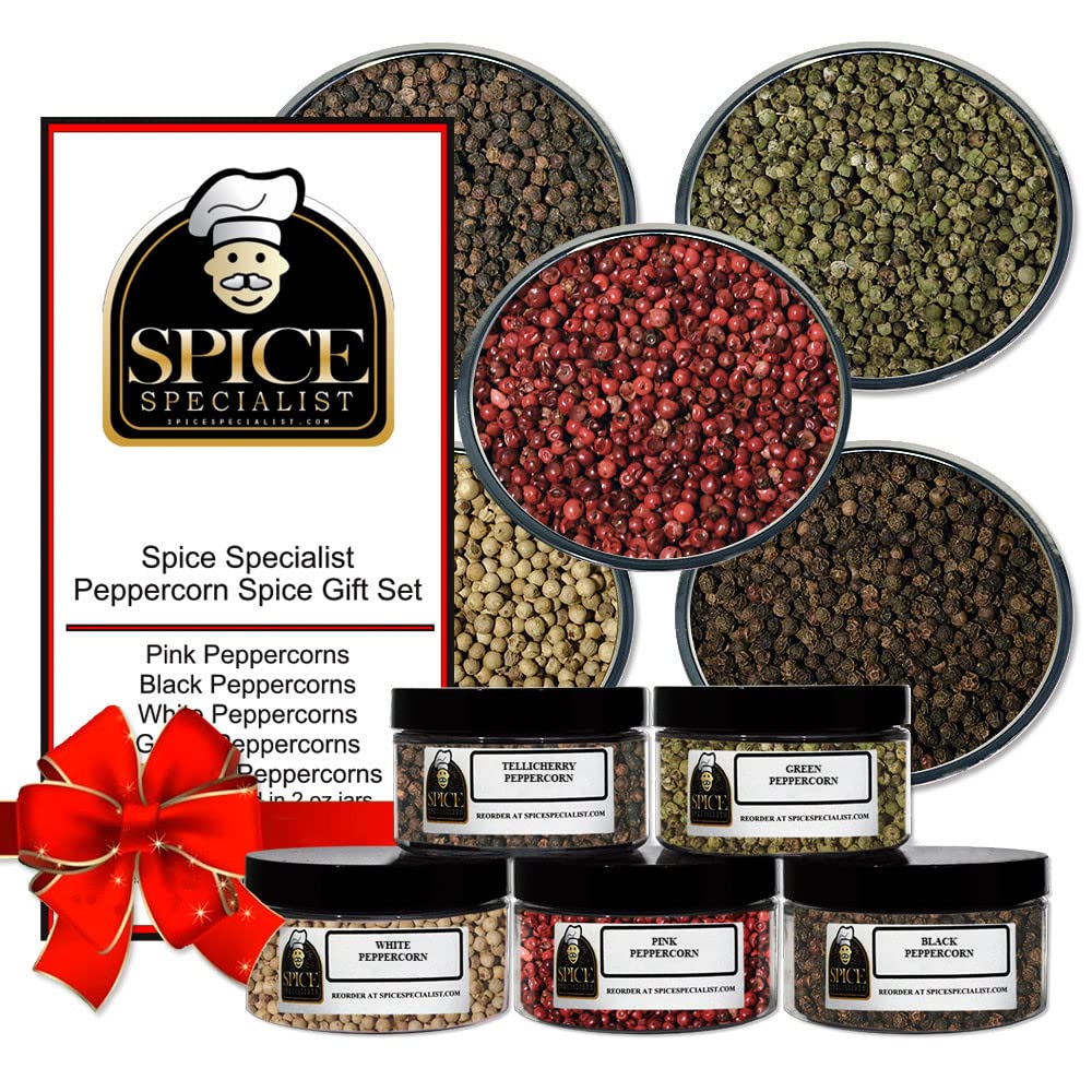 Peppercorn Spice Set by Spice Specialist - Contains: 5 plastic jars (Peppercorns weight varies due to density) - KOSHER