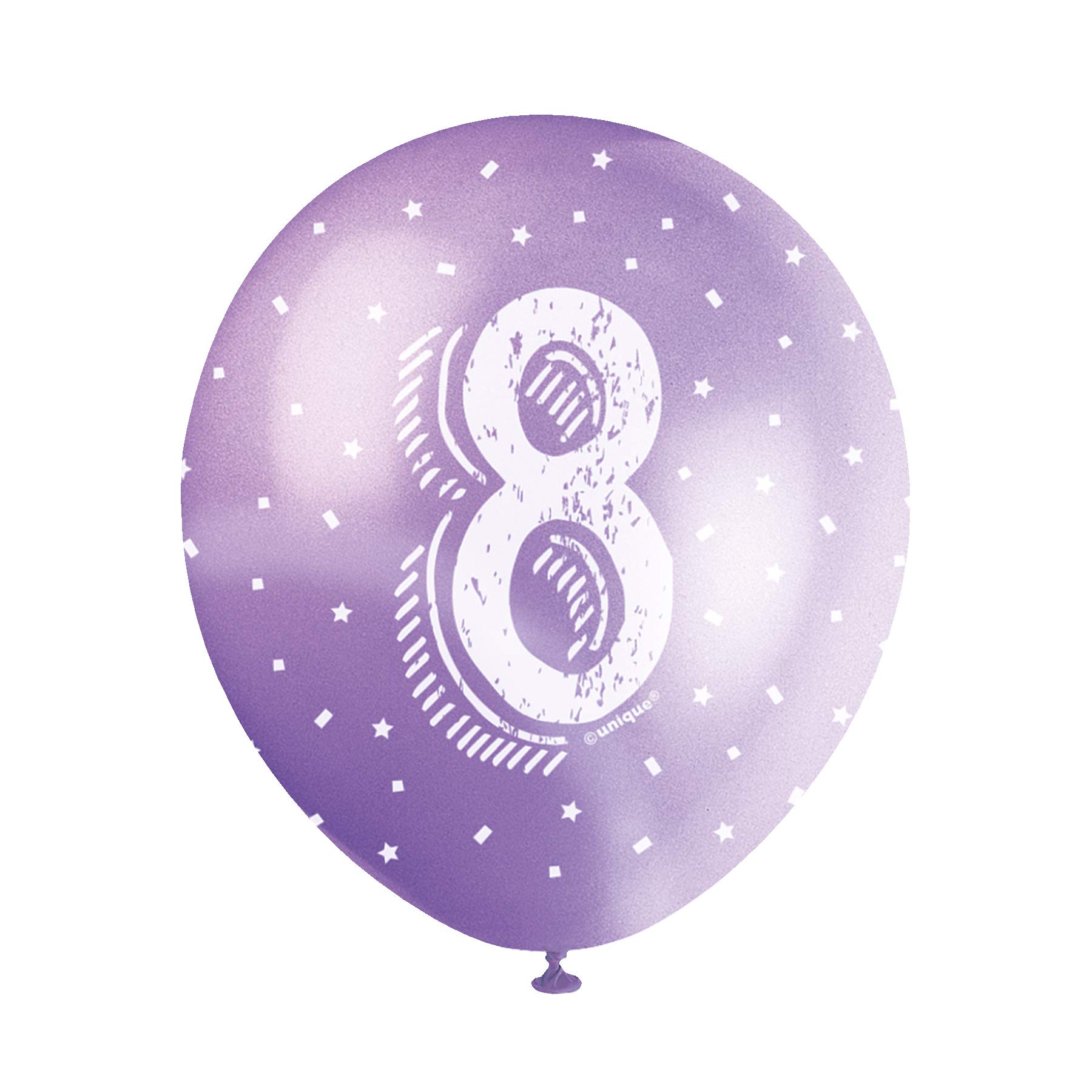 Pack of 5 Number 8 12"" Latex Balloons - Numbered Colourful Birthday Balloons