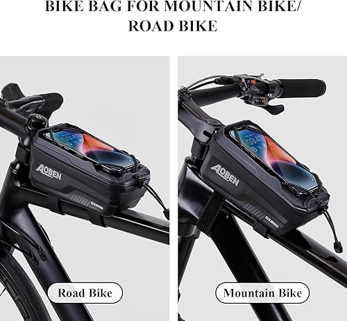 Miniatura 8 de Aoben Bolsa de marco frontal para teléfono de bicicleta de montaña, bicicleta de carretera, carcasa rígida de EVA, soporte de teléfono de bicicleta