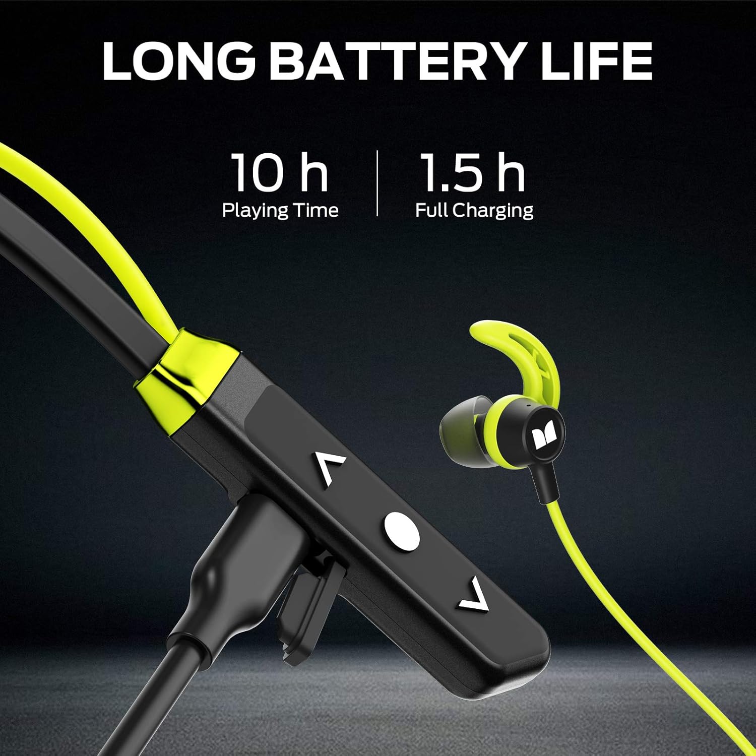 Monster iSport Solitaire Lite headphones with charging cable and battery life indicators