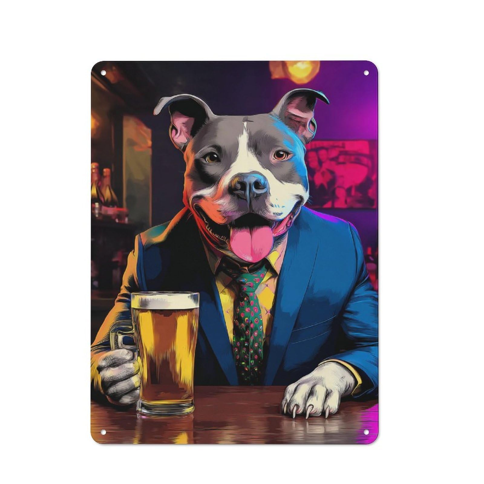 Dog in Suit Enjoying Beer at Bar -17 Classic Metal Wall Decor 40x30cm, Decorative Tin Plaque for Cafe, Pub, Workshop Or Home Bar