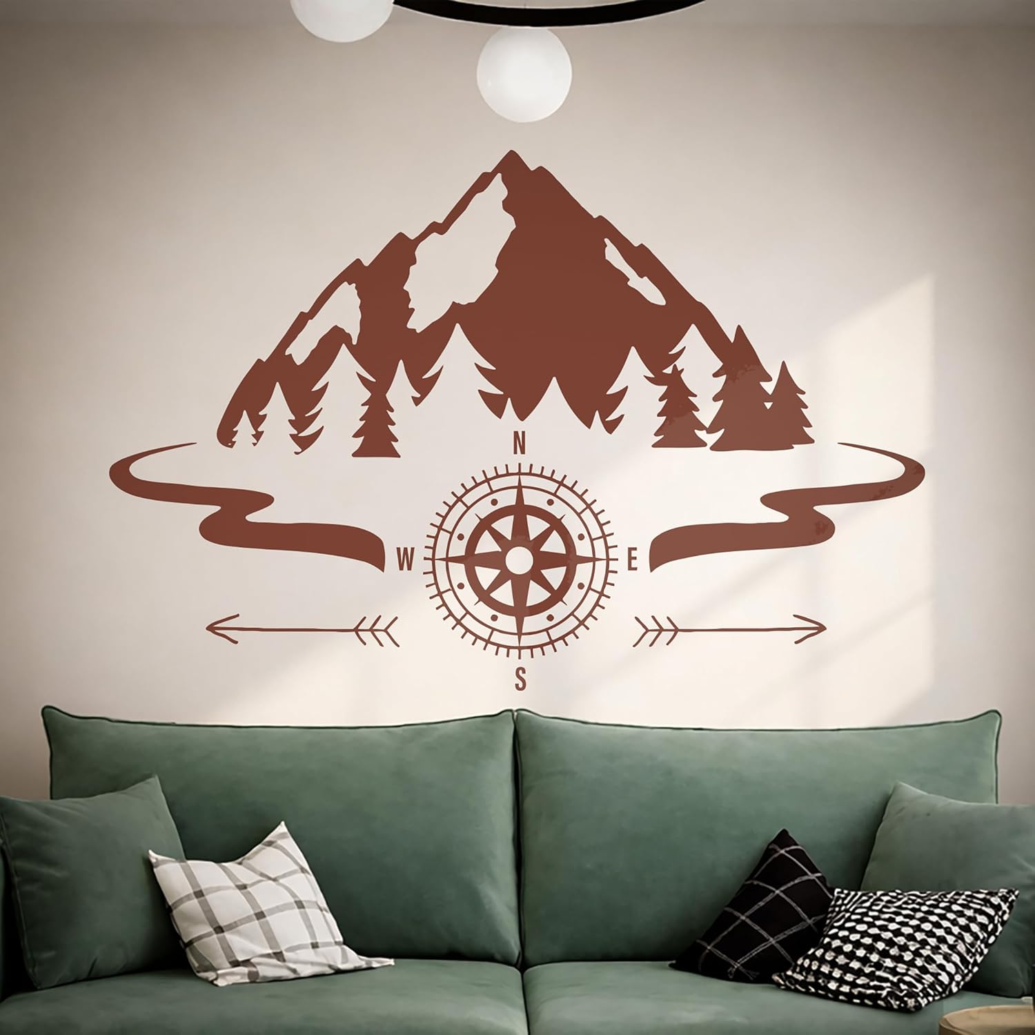 Large Vinyl Wall Decal Mountains Compass Camping Forest Camp Decor Art Stickers Mural (ig5651)
