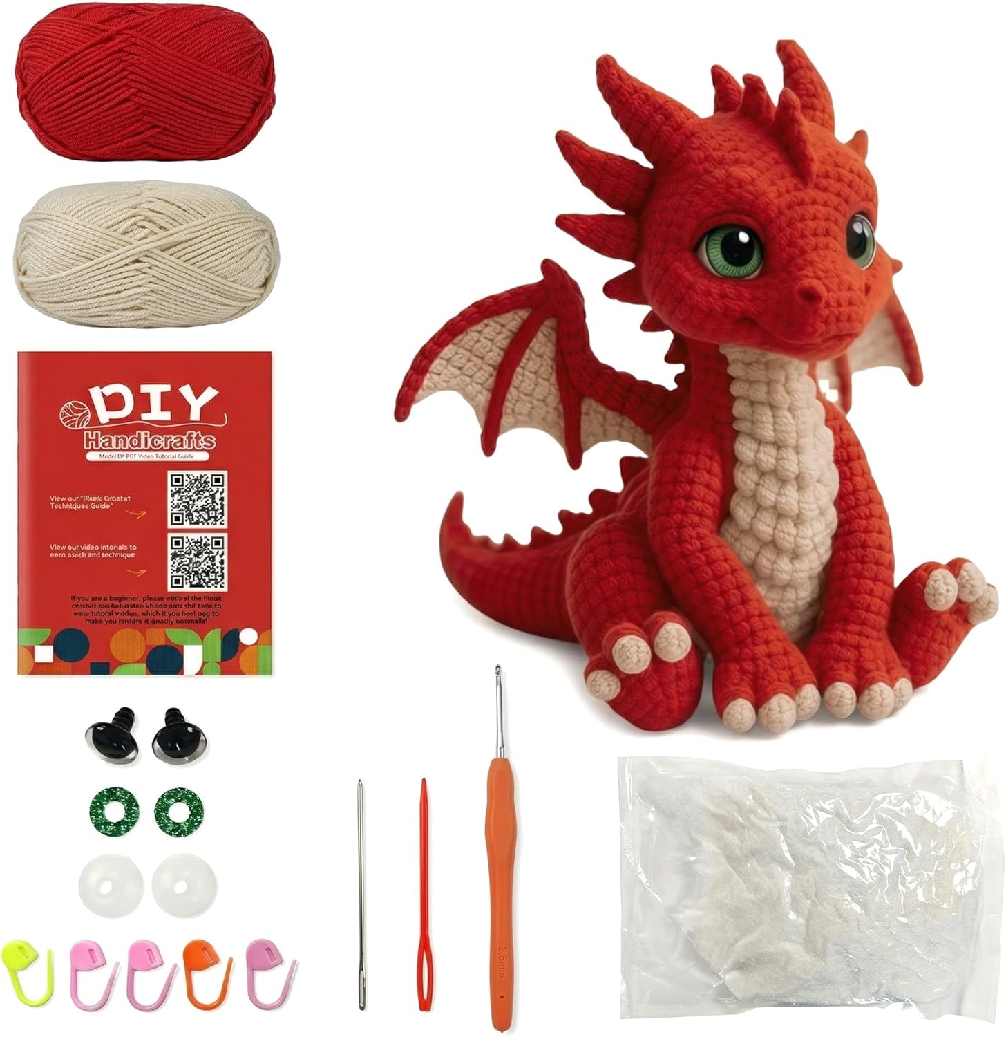 Morcolplus Dragon Crochet Kit for Beginners & Adults, Amigurumi Dragon Crochet Starter Kit with Video Tutorials, DIY Yarn Craft Kit, Fantasy Crochet Animal Gift