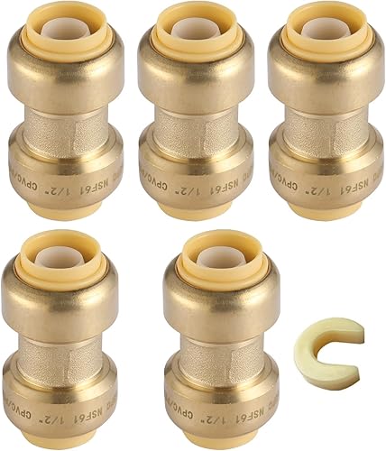 Miniatura 20 de Paquete de 12 acoplamientos rectos Pushfit de 1/2 pulgada, acoplamiento a presión de latón PEX con clip de desconexión, accesorios de plomería a