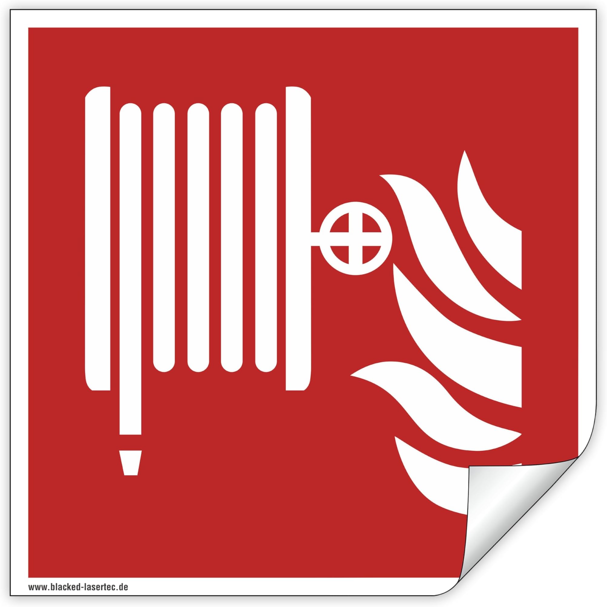 Sign Fire Hose F002 – ASR A1.3 – DIN EN ISO 7010 – Fire Protection Sign for Indoor and Outdoor Use – PVC Self-Adhesive (1, 200 x 200 mm)