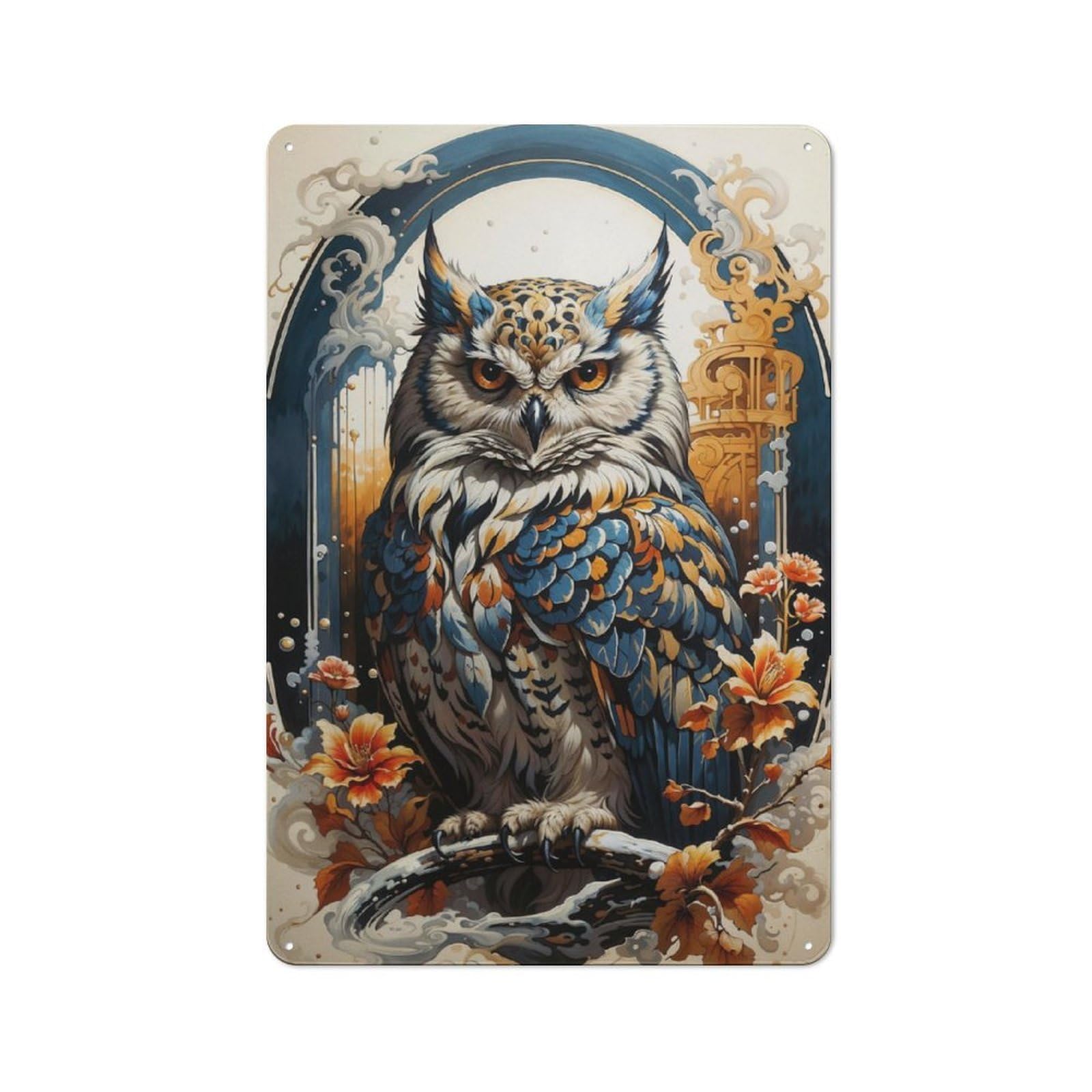 Junmoney Owl Celestial Guardian For Living Room Or Hallway, Rustic Metal Sign 30X20cm, For Home Interiors, Feature Walls And Decorative Displays