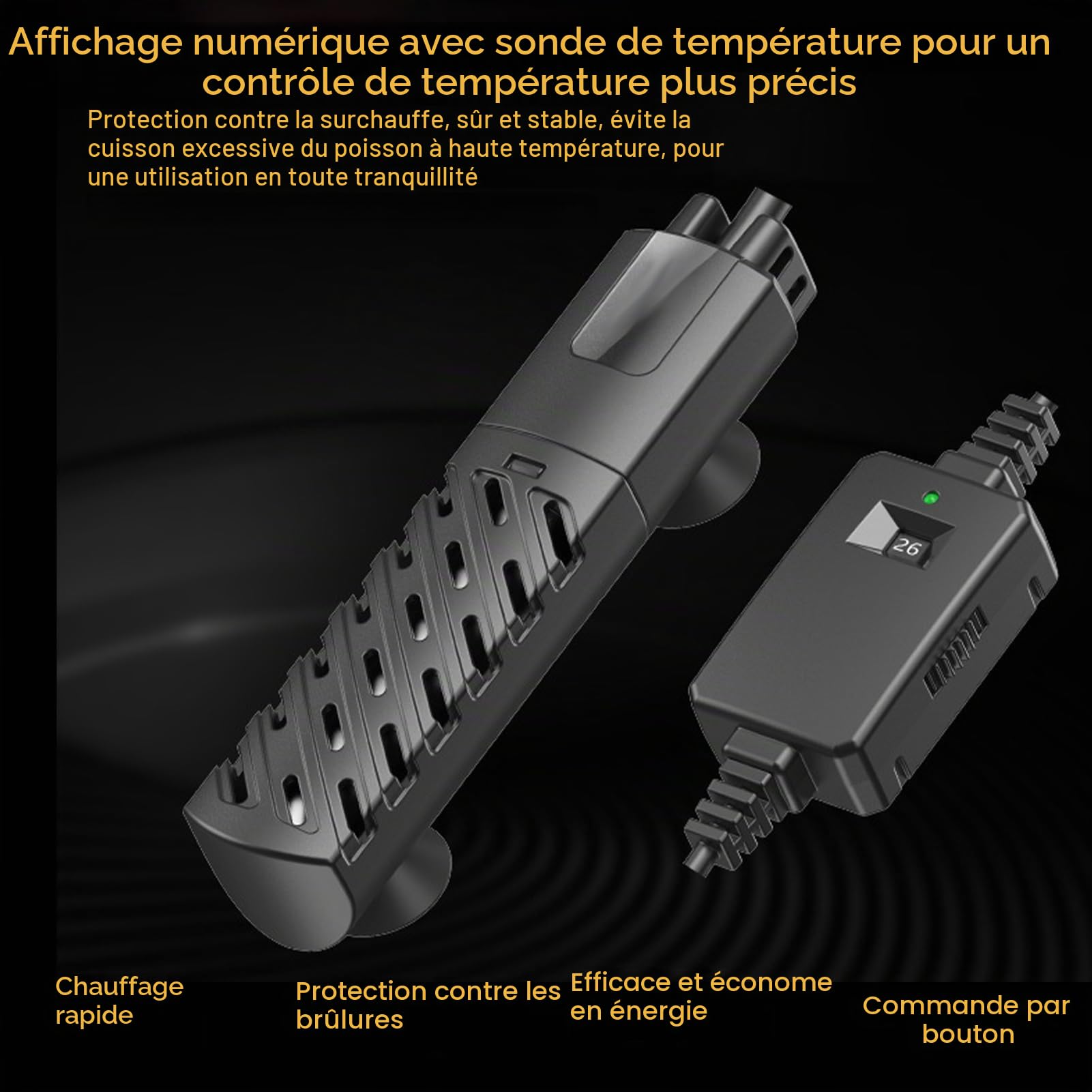 GERUI Mini Chauffage d'aquarium 15L, 100-240 V, 50/60 Hz, Plage de contrôle de la température : 20 °C à 34 °C, utilisé pour Aquarium et Aquarium PTC Isolation Thermique constante Automatique Fine