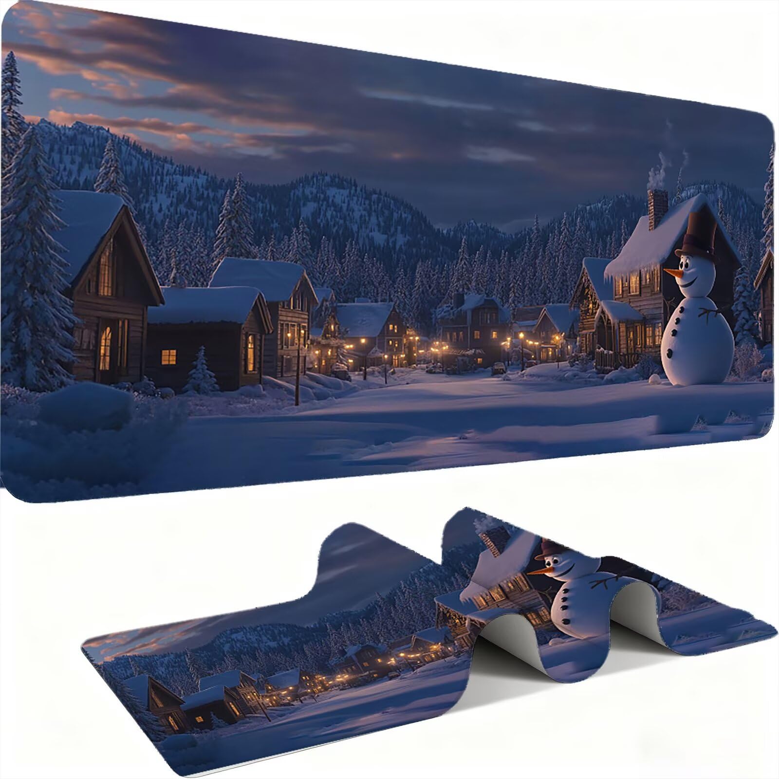 Podkładka pod mysz bałwan/zima XXL 1500 x 800 mm duża podkładka pod mysz szyte krawędzie wodoodporna antypoślizgowa duże rozszerzone akcesoria biurowe do PC, poprawia dokładność i szybkość. j0zj-35