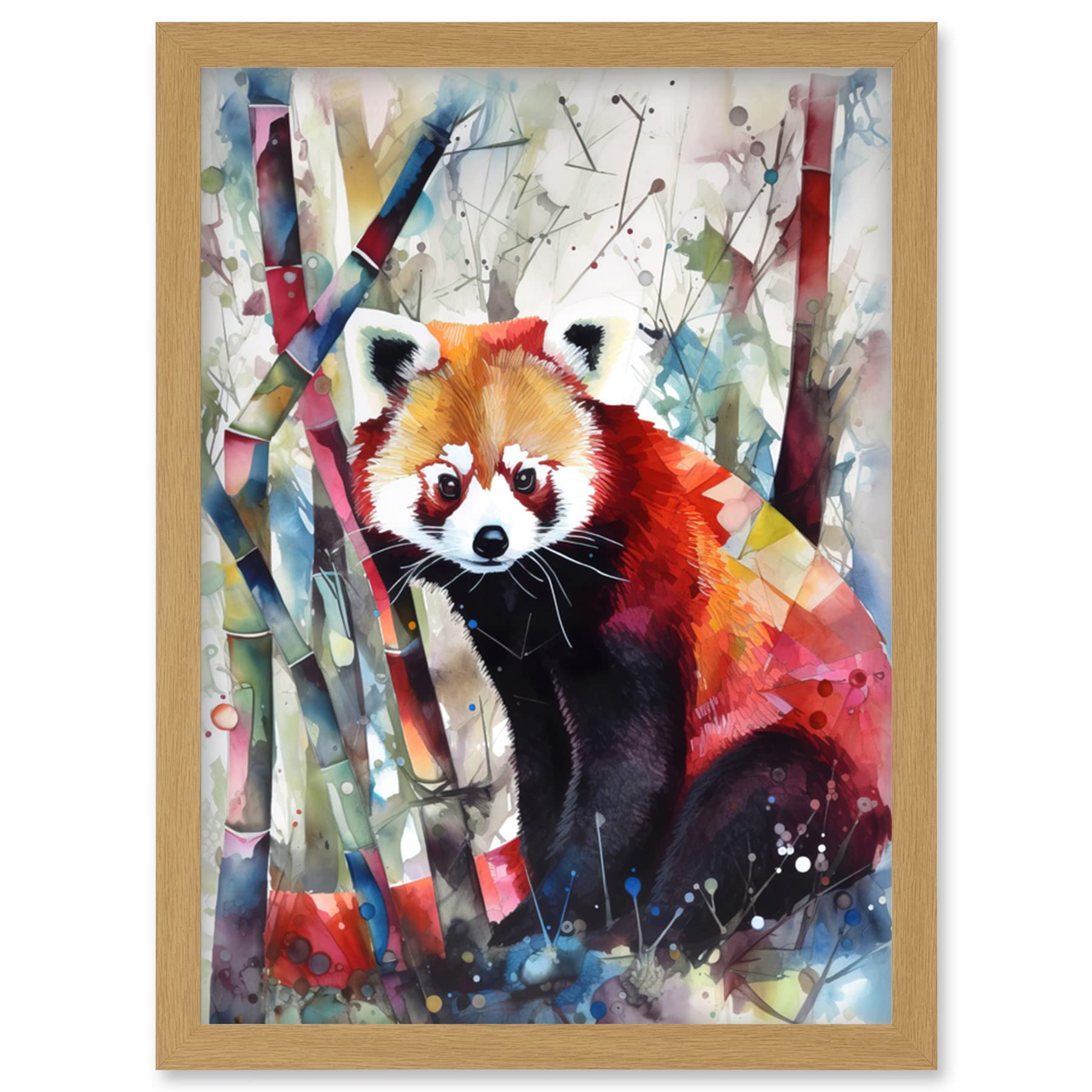 Artery8 Red Panda In Bamboo Forest Folk Art Artwork Framed Wall Art Print A4