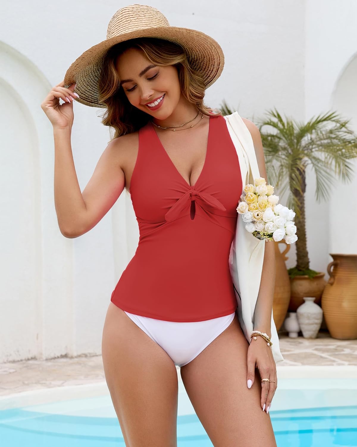 GRAPENT Tankini Tops for Women Knotted Keyhole Padded Adjustable Bathing Suit Modest Swimsuit Swimwear Swim Top Only - Image 8