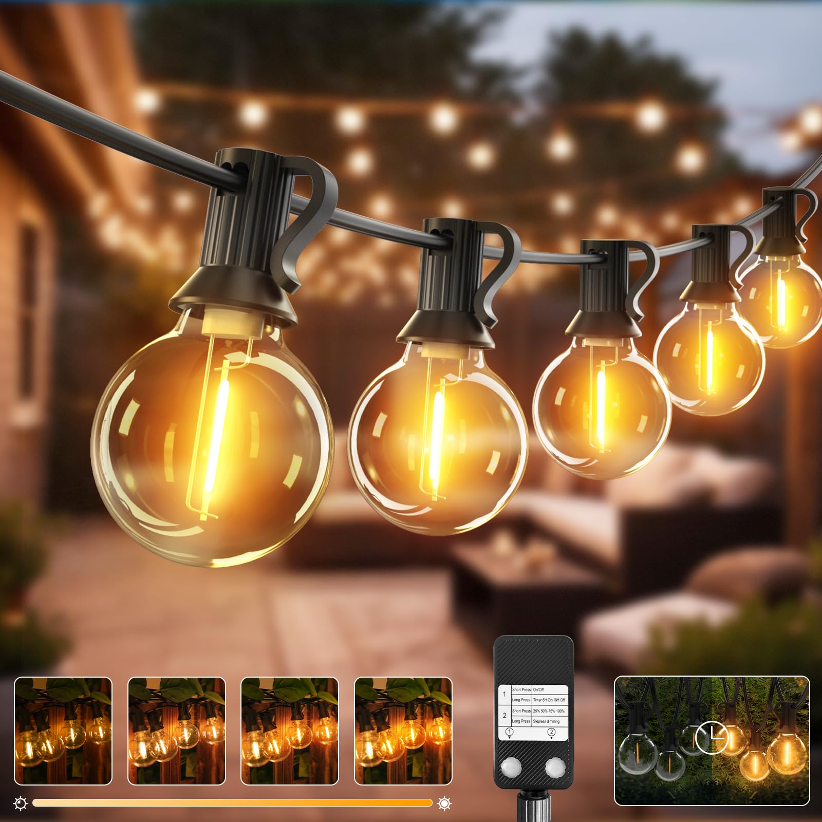 btfarm 10M Lichterkette Außen Dimmbar, LED Outdoor Lichterkette Strom mit Timer, Wetterfest IP44 Wasserdicht Lichterkette Glühbirnen für Garten Terrasse Hochzeiten Party, Warmweiß Beleuchtung