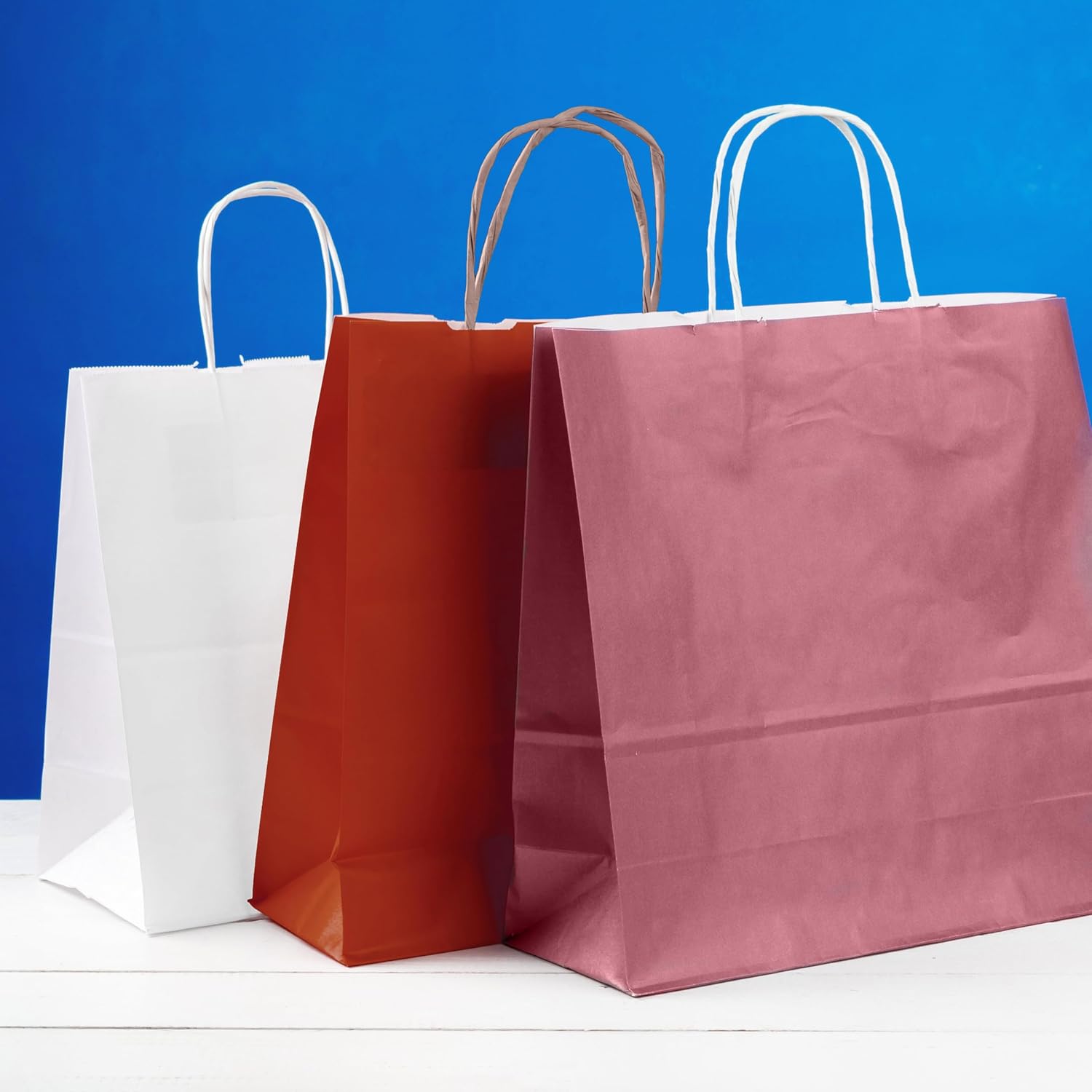 Kraft Paper Bags with Handles 16 x 6 x 12 Inch. 250 Pack Red Kraft Bags with Handles. Recyclable 150 GSM Paper Shopping Bags with Handles. Rope-Style Christmas Gift Bags. Gift Wrap Bags