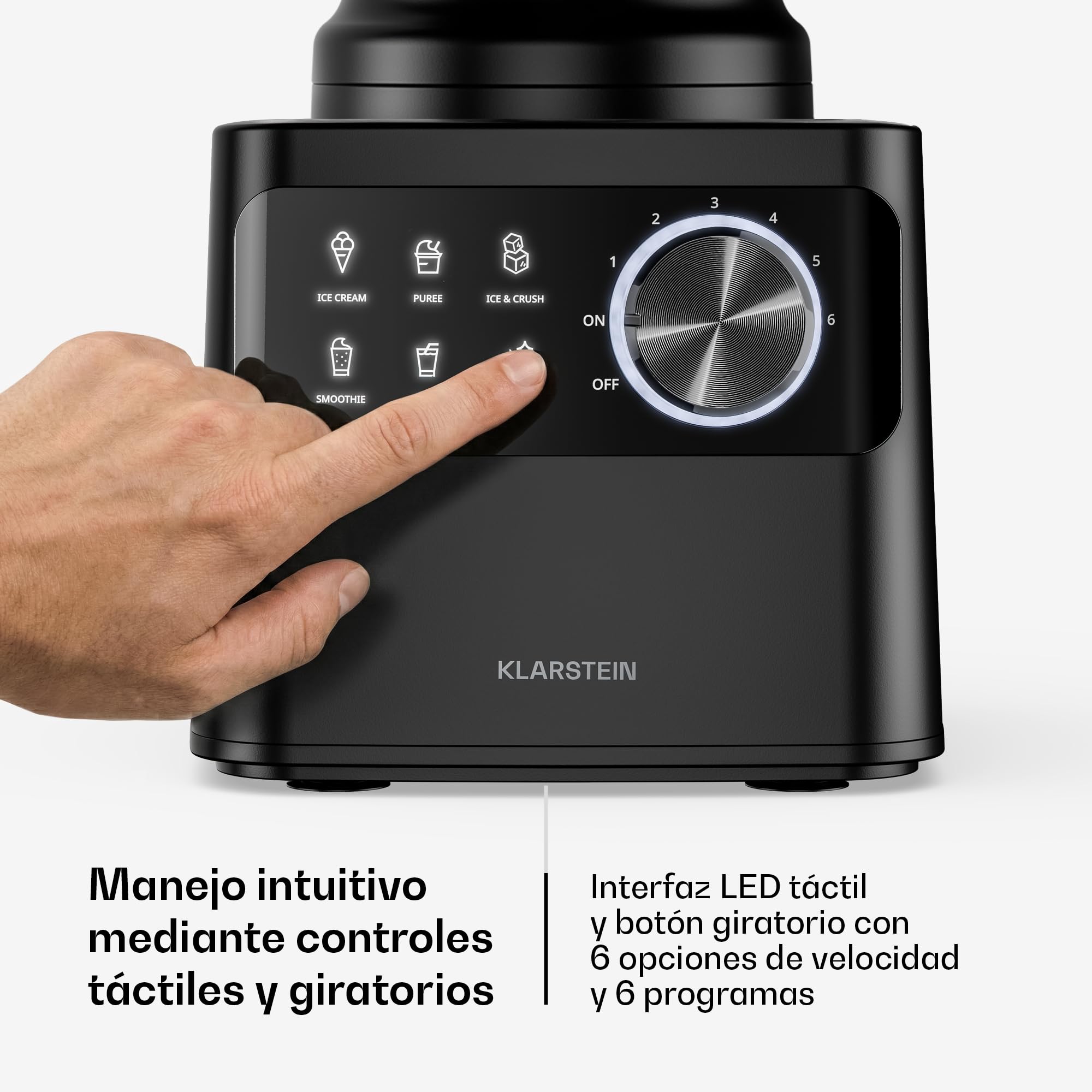 Klarstein Robot de cocina, Velaire con batidora – Robot de cocina multifunción de 1200 W, recipiente de 2 l, batidora de 1,75 l, 6 programas y velocidades, accesorios de exprimidor y picadora de carne