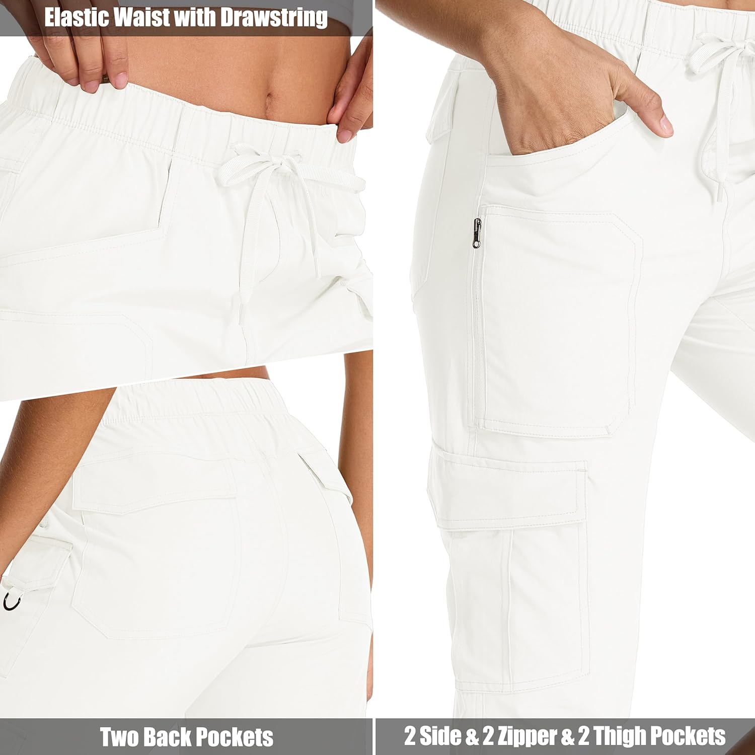 Womens Capris with Pockets Stretch Shorts Hiking Cargo Quick Dry Elastic Waist Long Shorts - Image 4