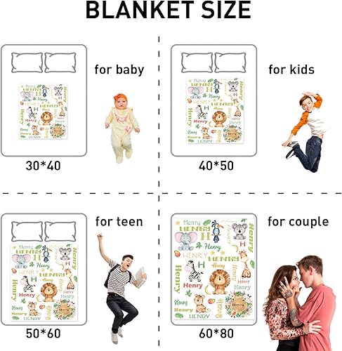 Miniatura 8 de Manta personalizada de animales para niños y niñas, safari en la selva con nombre personalizado, manta de cama para niños recién nacidos, lindos