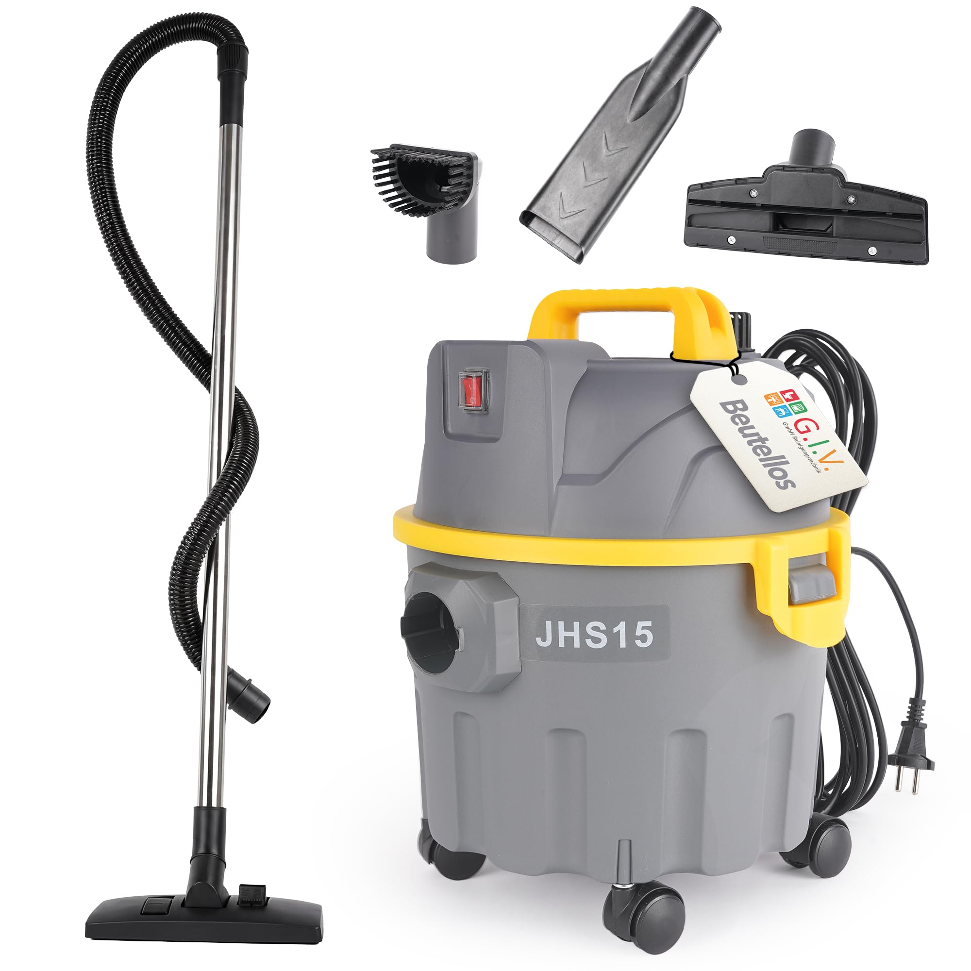 G.I.V. JHS15 Nass- und Trockensauger 15L 1000W 16kPa HEPA Filter beutelloser Staubsauger