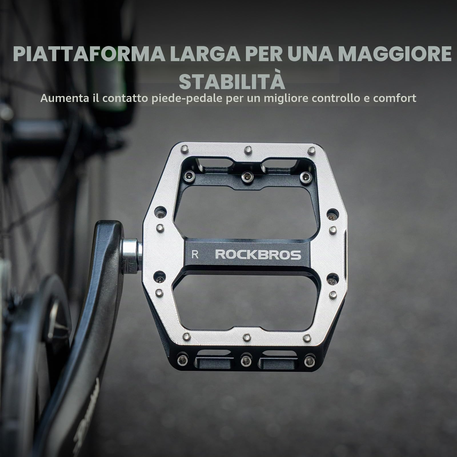 ROCKBROS Pedali per Bicicletta in Lega di Alluminio CNC 9/16", Pedali Flat per Bici MTB con Cuscinetti Sigillati Antiscivolo, Pedale per Bici da Strada Gravel Downhill