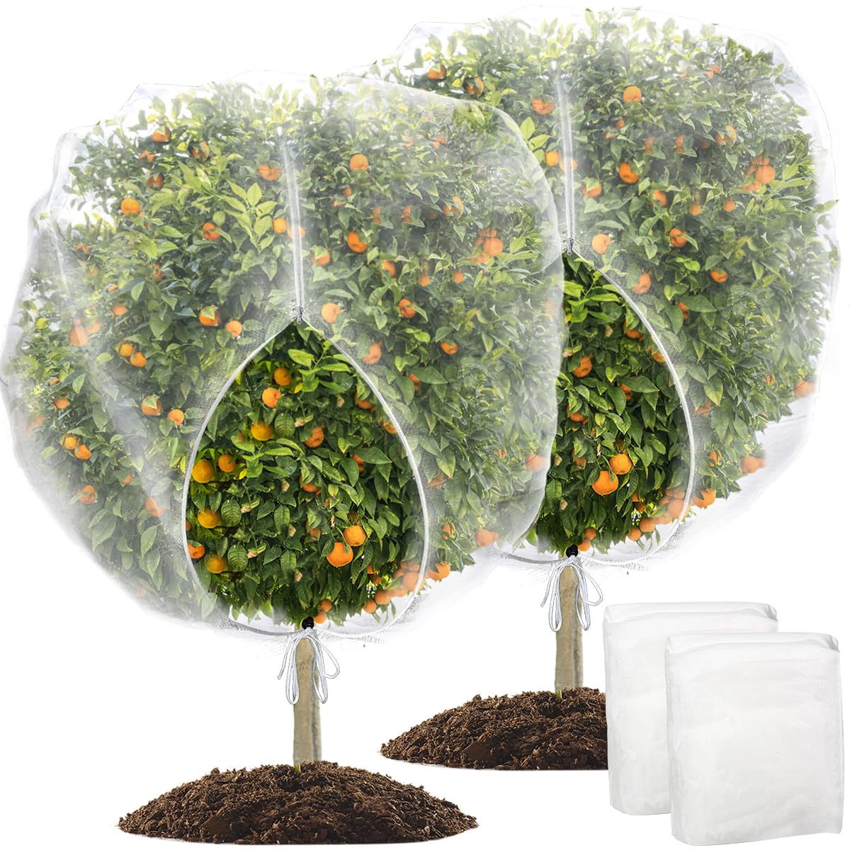 wohohoho 2pcs 8 * 8ft Large Fruits Tree Netting, Garden Mesh Netting with Drawstring and Zipper, Plant Protection Cover Tulle Netting for Blueberry Tomato Flowers Prevent from Cicadas Squirrel Bird