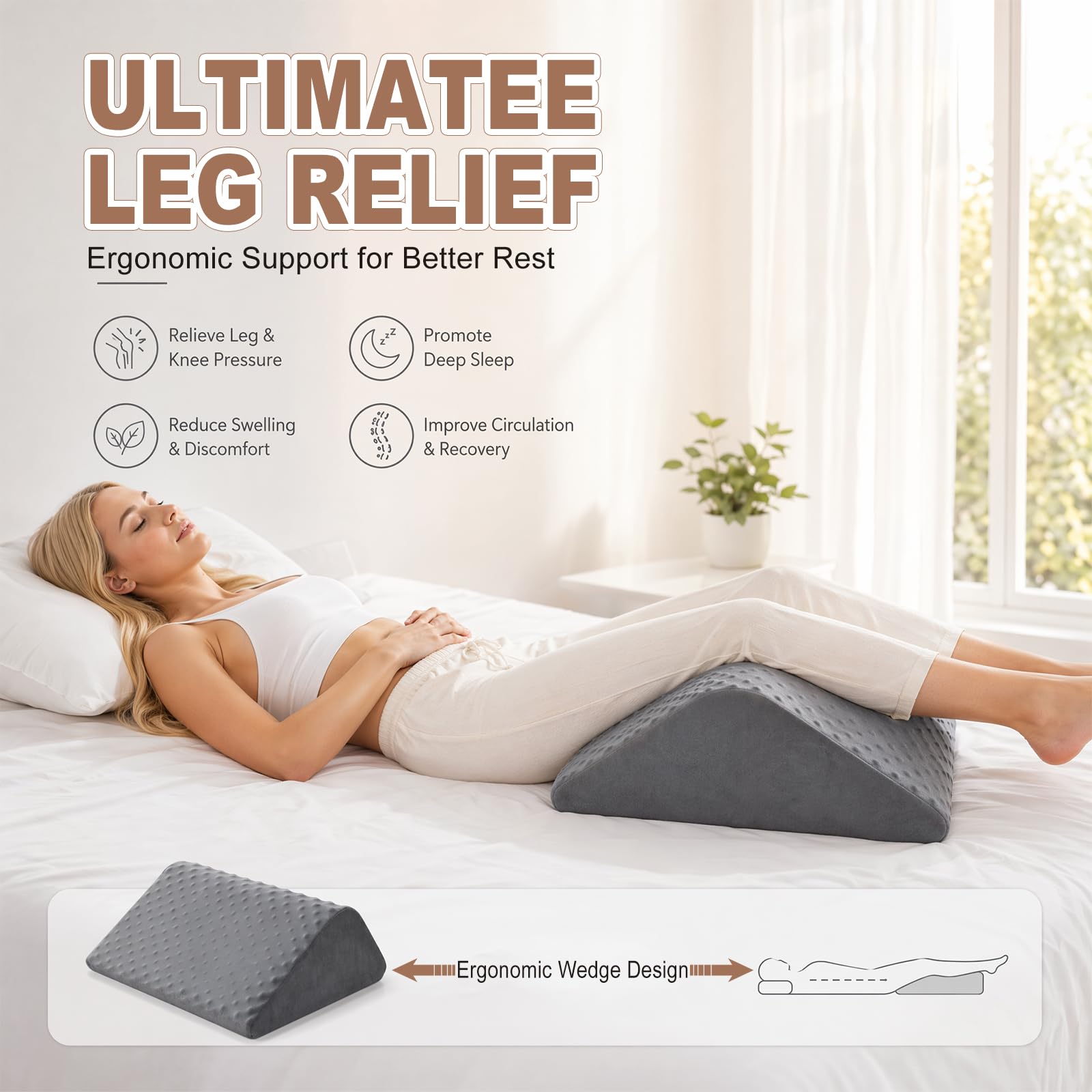 Almohada venosa de espuma viscoelástica, almohada para piernas y rodillas para elevar las piernas, almohada para rodillas para dormir de espalda, alivia las piernas y promueve el bienestar
