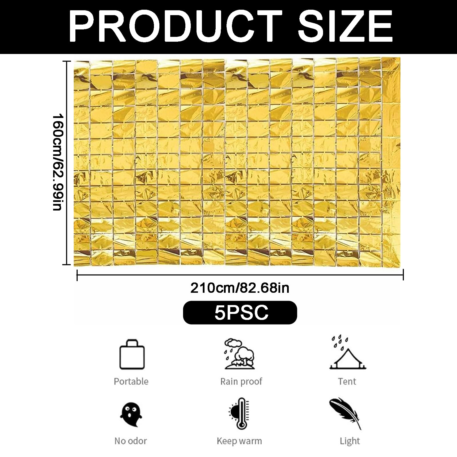 MOAZIFI Fünf Rettungsdecken Gold/Silber 210x160cm, Rettungsdecke, Überleben, Rettungsdecke Gold/Silber, Wärmedecke, Wärmedecke