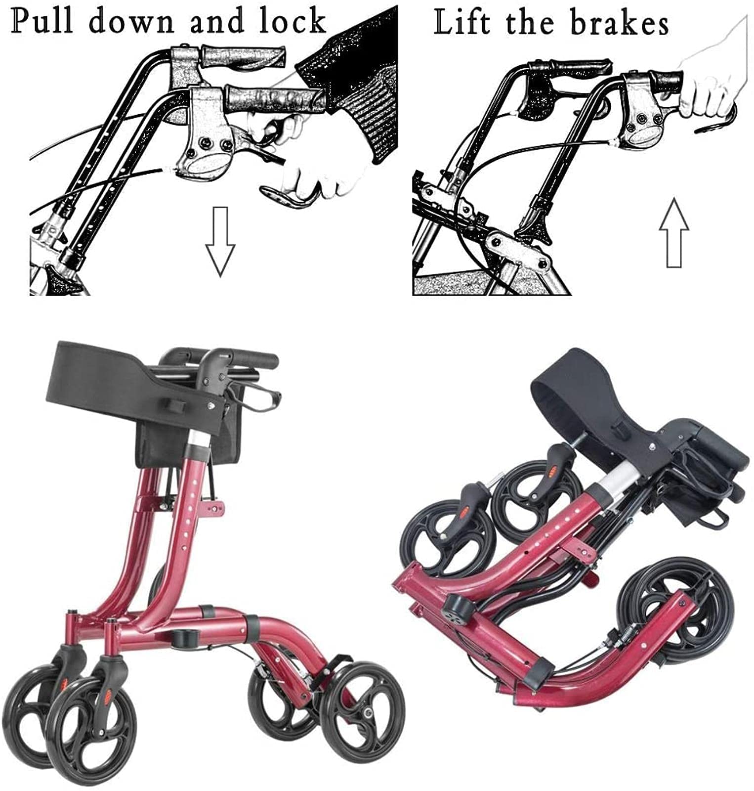 Chodziki Rollator dla seniorów, składane aluminiowe chodziki dla dorosłych, chodziki dla osób starszych z kółkami i regulowanym uchwytem siedziska