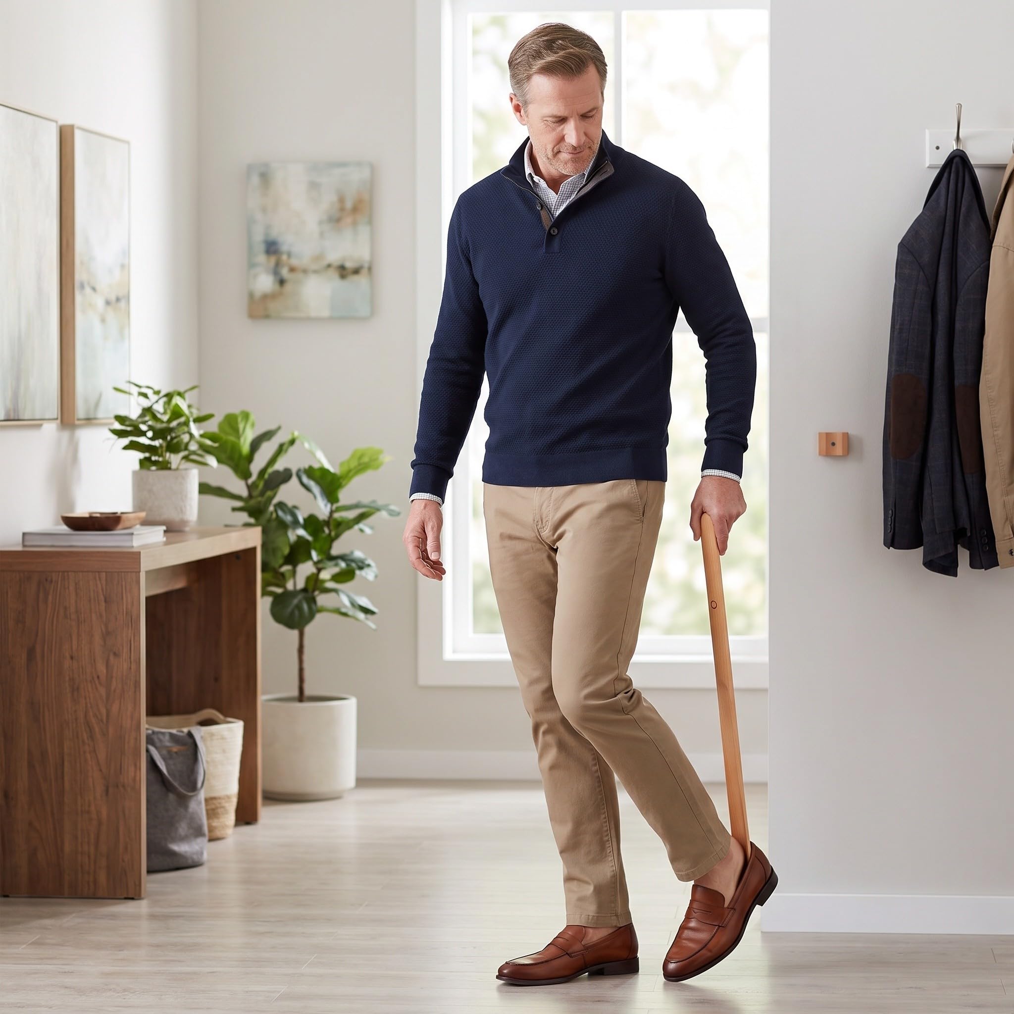 Lurrose 2 calzadores magnéticos de 55 cm (21,6"), calzador de madera con mango largo para personas mayores (hombres y mujeres), bastón de vestir con base magnética para montaje en pared para