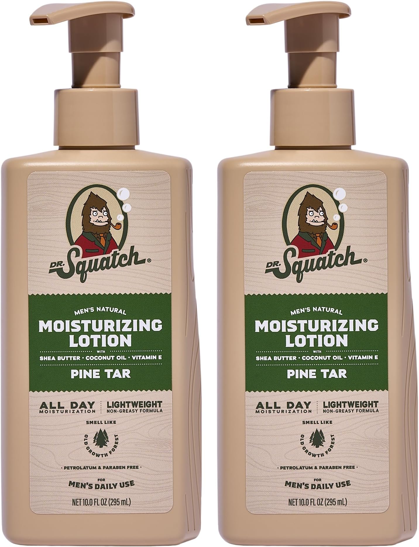 Natural Hand and Body Lotion for Men - Made with Shea Butter, Coconut Oil, Vitamin E for 24-Hr Moisturization - Pine Tar (10 fl oz, 2-Pack)