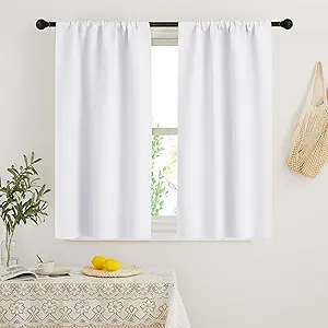 RYB HOME Short Curtains 45 inch 2 Panels Set, Room Darkening Small Window Drapes Thermal Insulated Cafe Curtains for Kitchen Dorm Transit Van, W 29 x L 45 inch, Pure White
