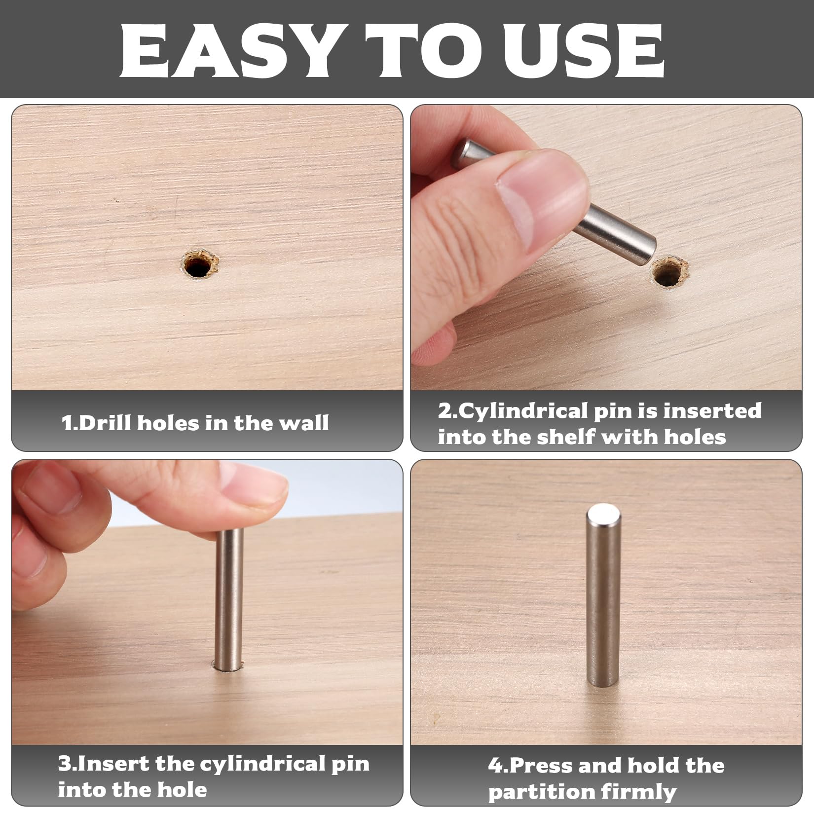 42 Pz Supporto per Mensola, Pioli Reggimensola Legno Vetro, Perni per Mensole in Acciaio Inox, Perni Cilindrici per Mensole, Staffe per Mensole Ripiani Armadio Supporti per Mensole (6 x 40 mm)