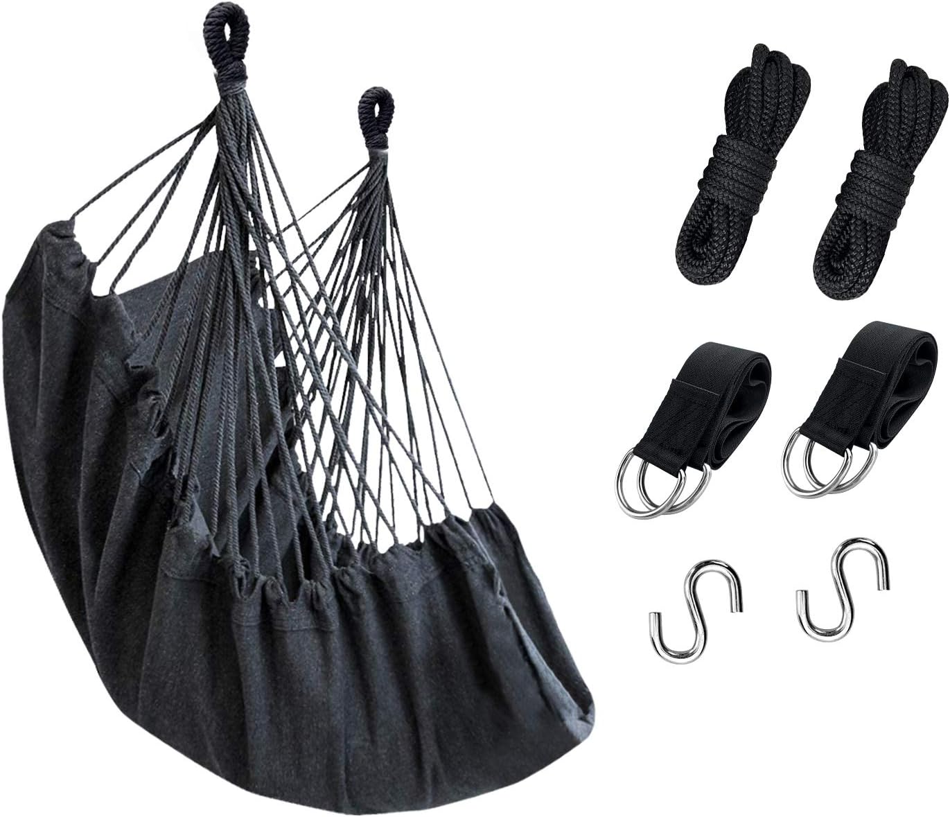 KPX Ourdoor Hanging Hammock Chair – Comfortable Tree Swing Chair Large Size 110X130cm?Without Pillows? - 330 Lbs Weight Capacity (Dark Gray)