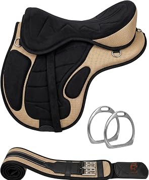 Synthetic Horse Saddle Set Endurance Trail Riding Saddle with Matching Girth, Adjustable Straps & Aluminum Stirrups, I I Seat Size - 18" Inches.