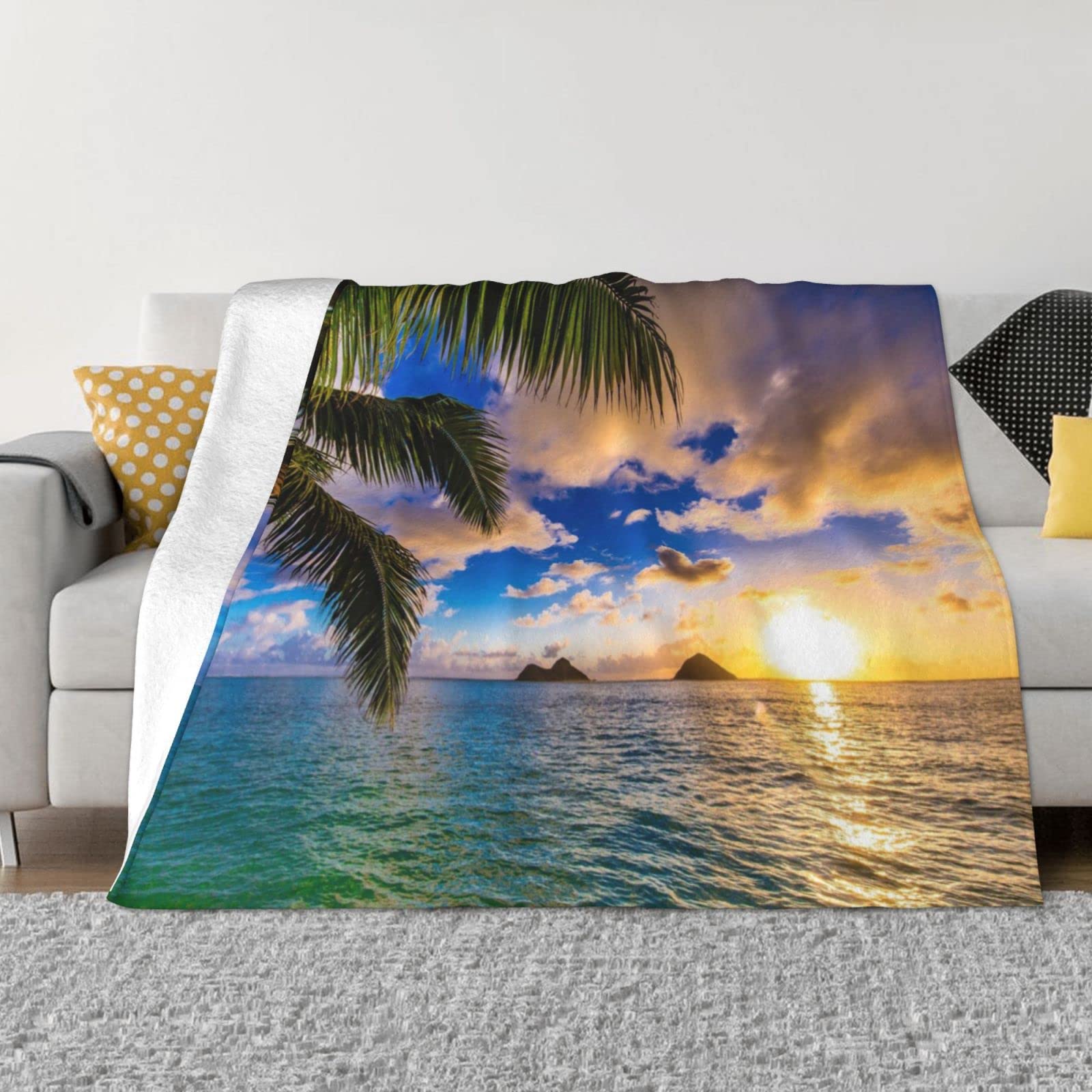 KWQDOZF Tropical Hawaii Palm Tree Ocean Sea Sunset Animal Tiger Leopard Print Rose Flower Printed Ultra-Soft Micro Fleece Blanket Throw All Seasons Sofa Warm Throw Blanket for Nap 40"X30"