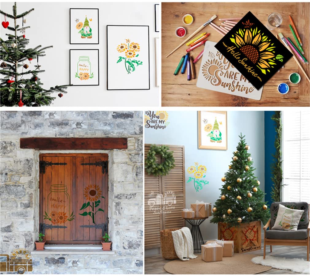 9 Stuks Zonnebloem Schilderij Stencils Kunst Aan De Muur Tekening Stencils Schilderen Stencils Voor Crafting