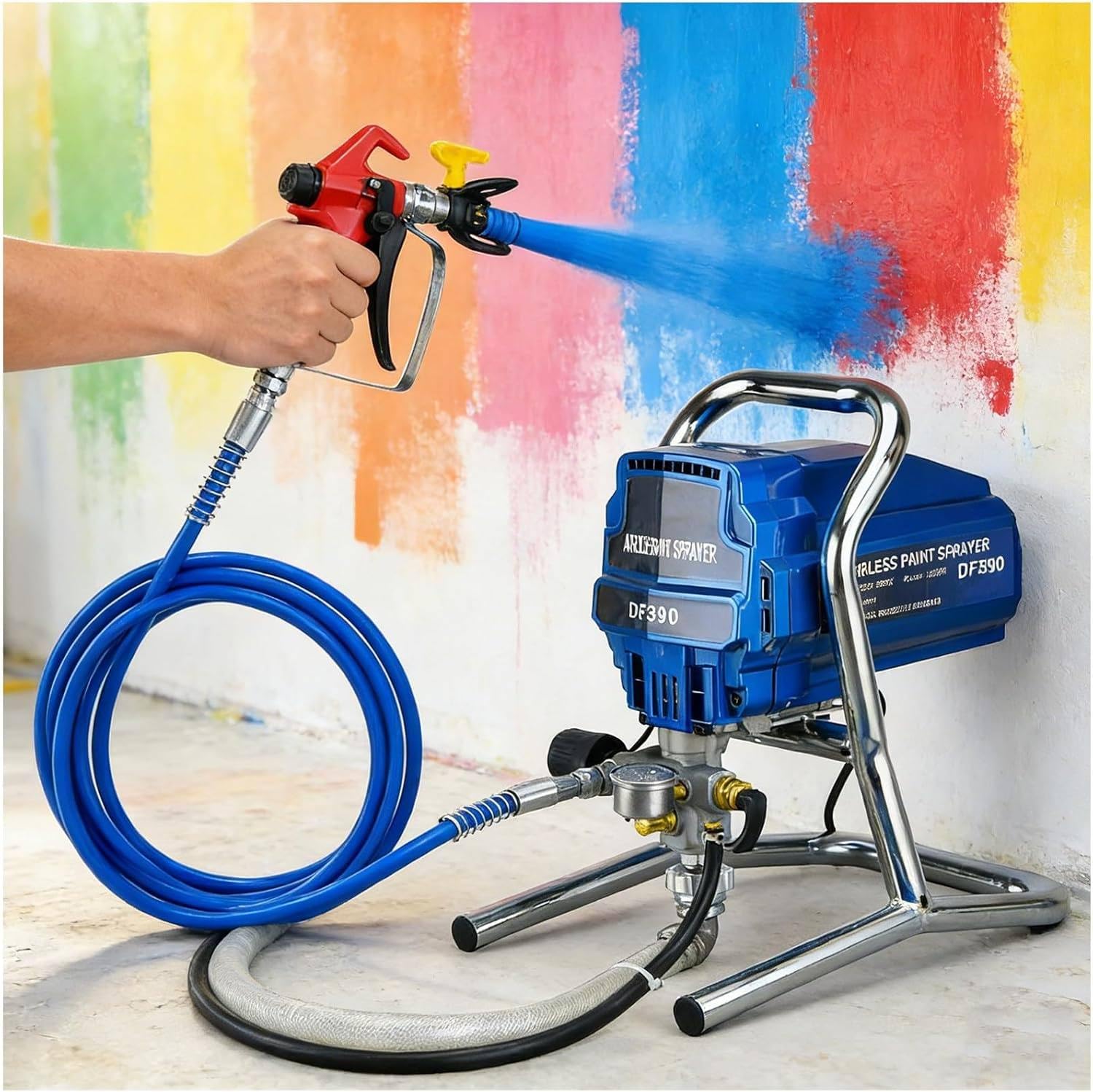 Airless agregat malarski 1800 W z wężem 5 m, maks. 200 bar/3000 psi do malowania domu, wydajne narzędzie do malowania projektów domowych