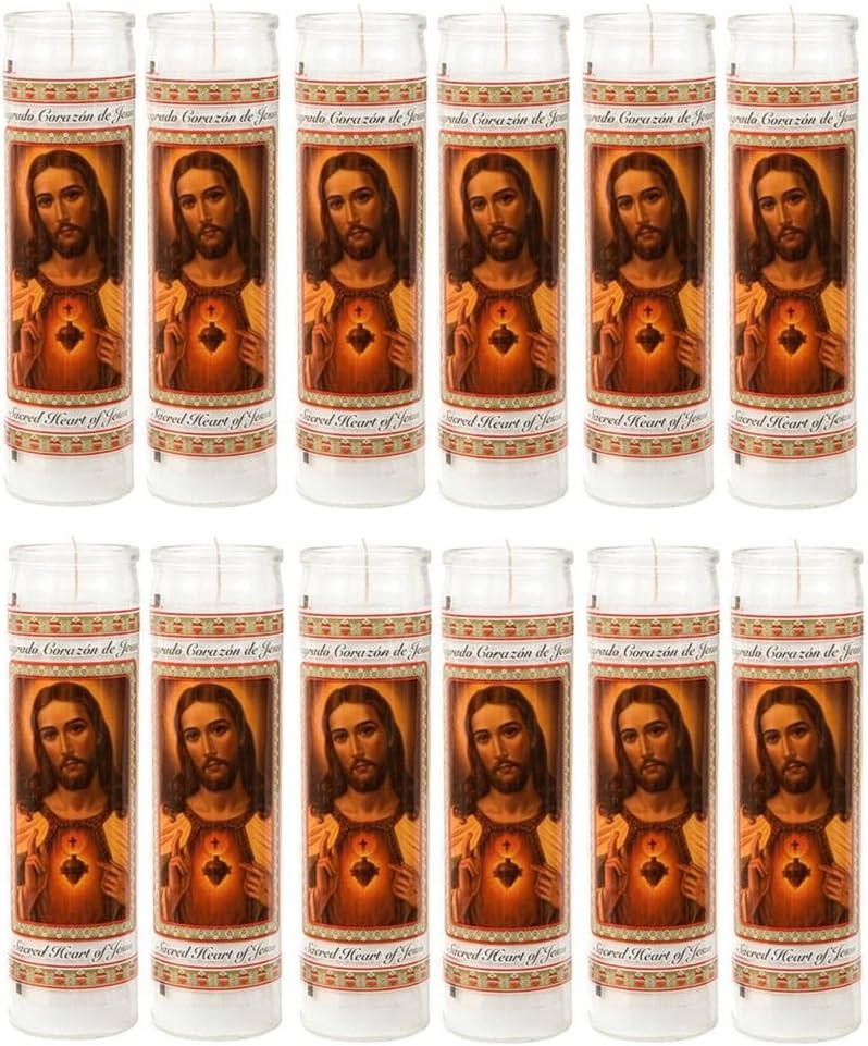 Sacred Heart of Jesus Religious Candle, Devotional, Vigil, Novena, Prayer, Saints, Candles, White, 12pk (2 Cases)