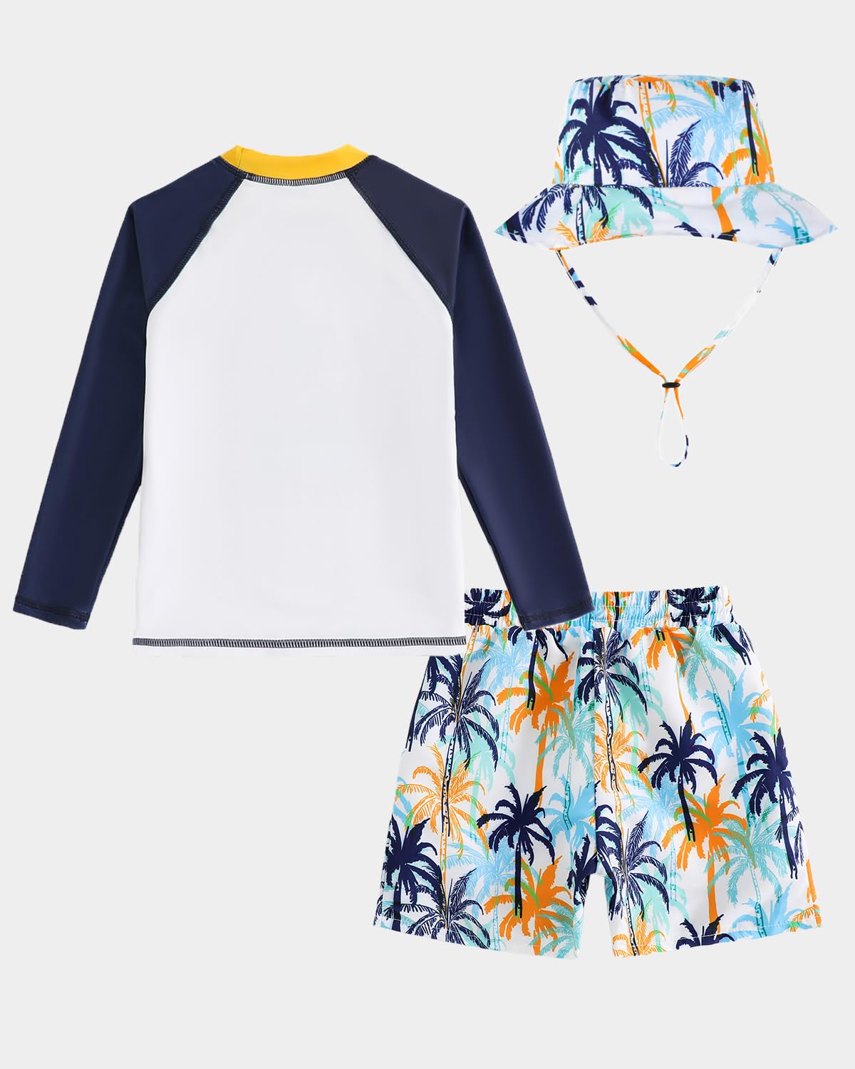 FishingDino UV Kleidung Kinder Gr.74-110, Jungen Schwimmset 3-teiliger mit Langarm Schwimmshirt & Badeshorts UV Schutzkleidung Baby inkl. Sonnenhut
