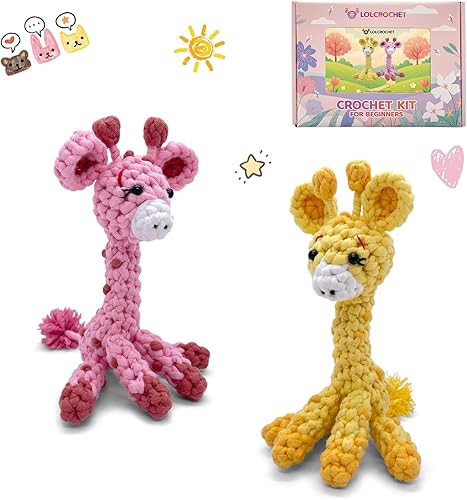 Kit de ganchillo de jirafa para principiantes, juego de inicio para aprender a ganchillo con video tutorial paso a paso y manual de ganchillo,