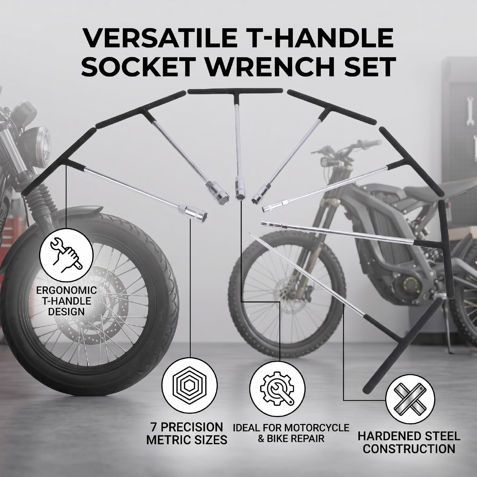 Set di Chiavi a Bussola con Impugnatura a T, Set di Chiavi Esagonali Metriche da 7 Pezzi con Bussole da 6, 8, 10, 11, 12, 13, 14 Mm, per Riparazione Auto, Moto, Bici, Maniglie