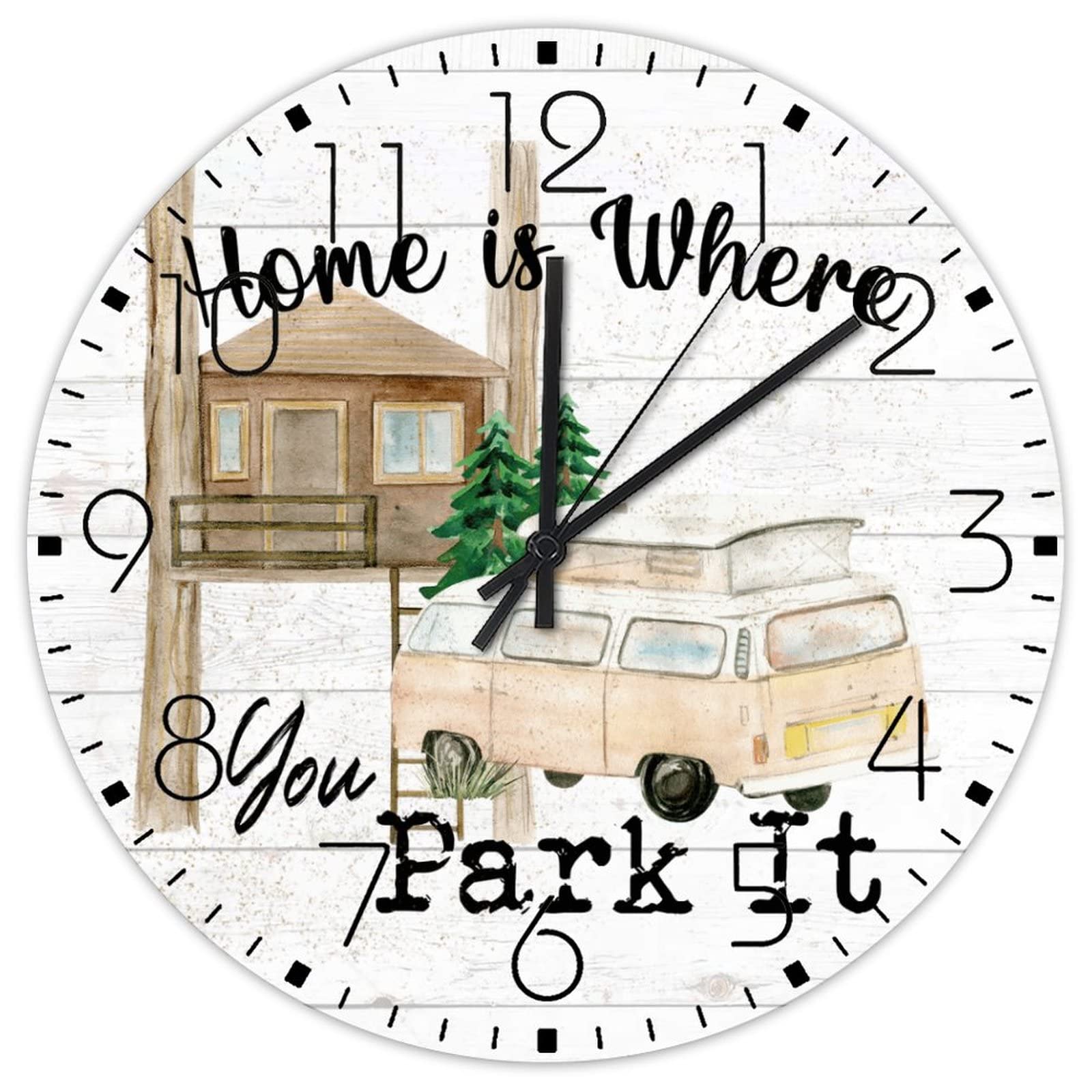 Horloge murale en bois pour garage et van life motif montagnes 38 cm