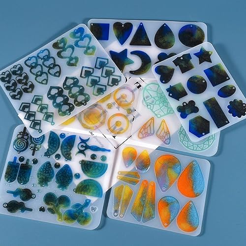 Miniatura 8 de Moldes de resina para aretes, paquete de 3 moldes de resina para aretes, moldes de silicona para joyería con ganchos para aretes y anillos de salto