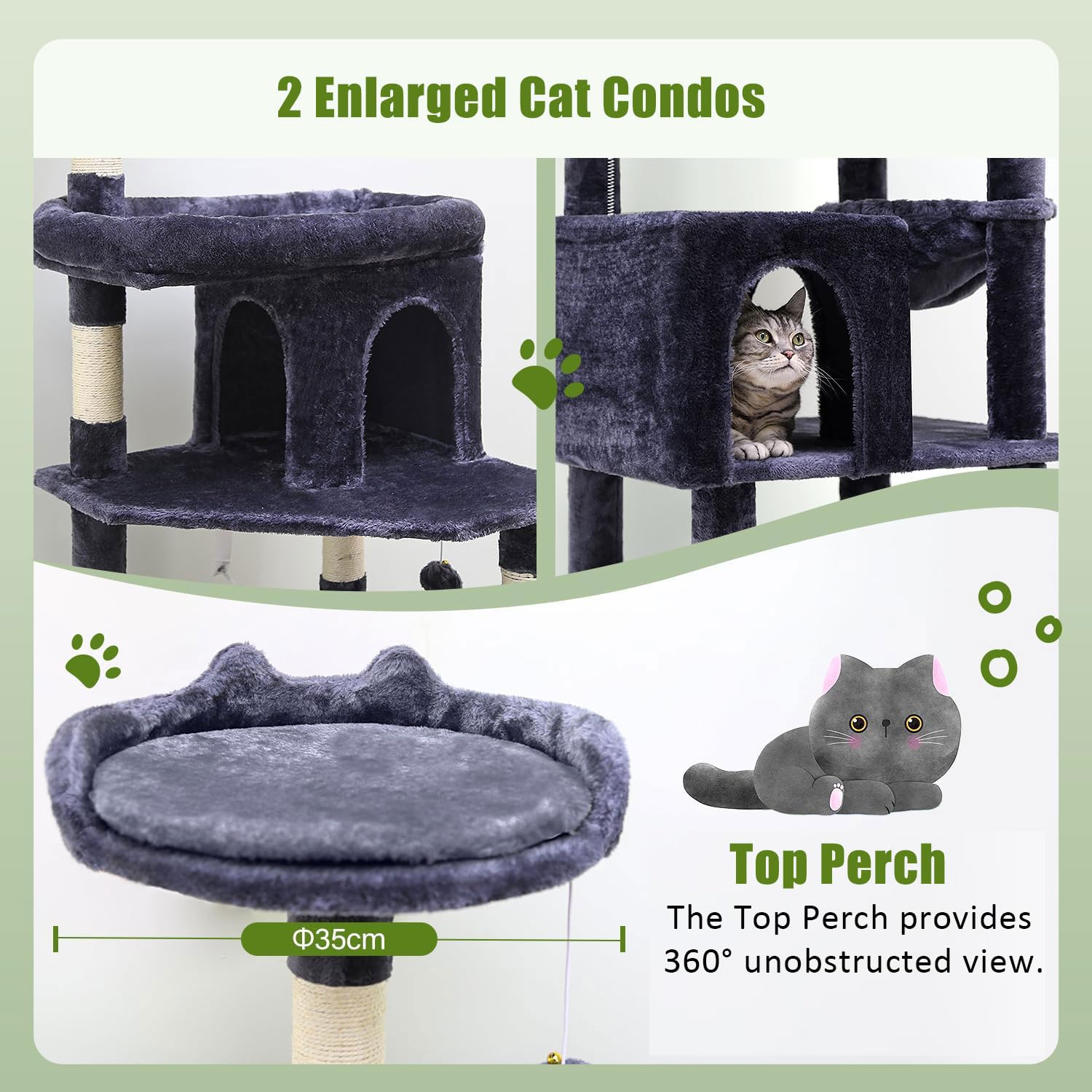 Globlazer Tiragraffi per Gatti Grandi, Castello per Gatto Alto 183 cm con Grotte Piattaforma Cesto Cuccia, Albero Gatti Stabile per Adulti Maine Coon Riposare Giocare Interno (S72, Grigio Scuro)